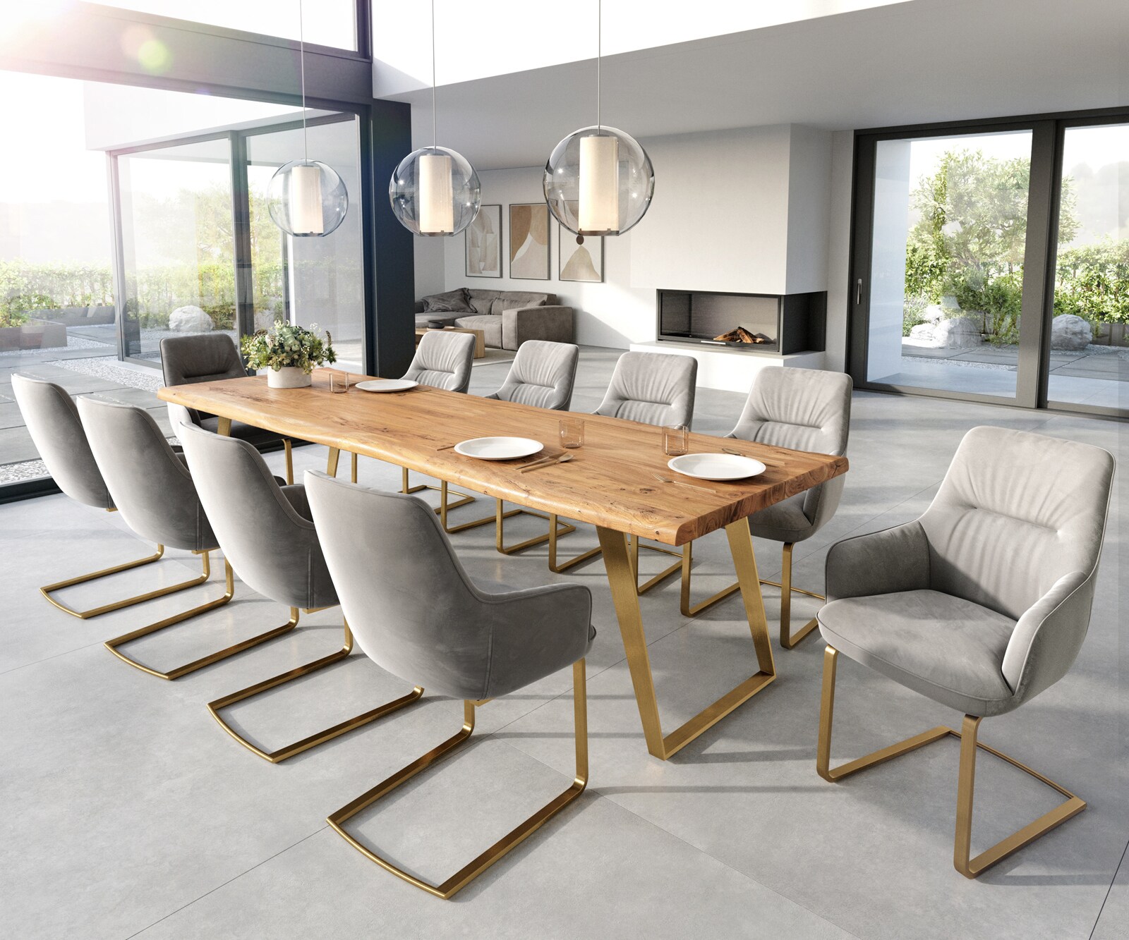 Люлеещ стол с подлакътници Кадифе Сив Конзолен крак плосък Злато  Покет пружина Zelia-Flex 3