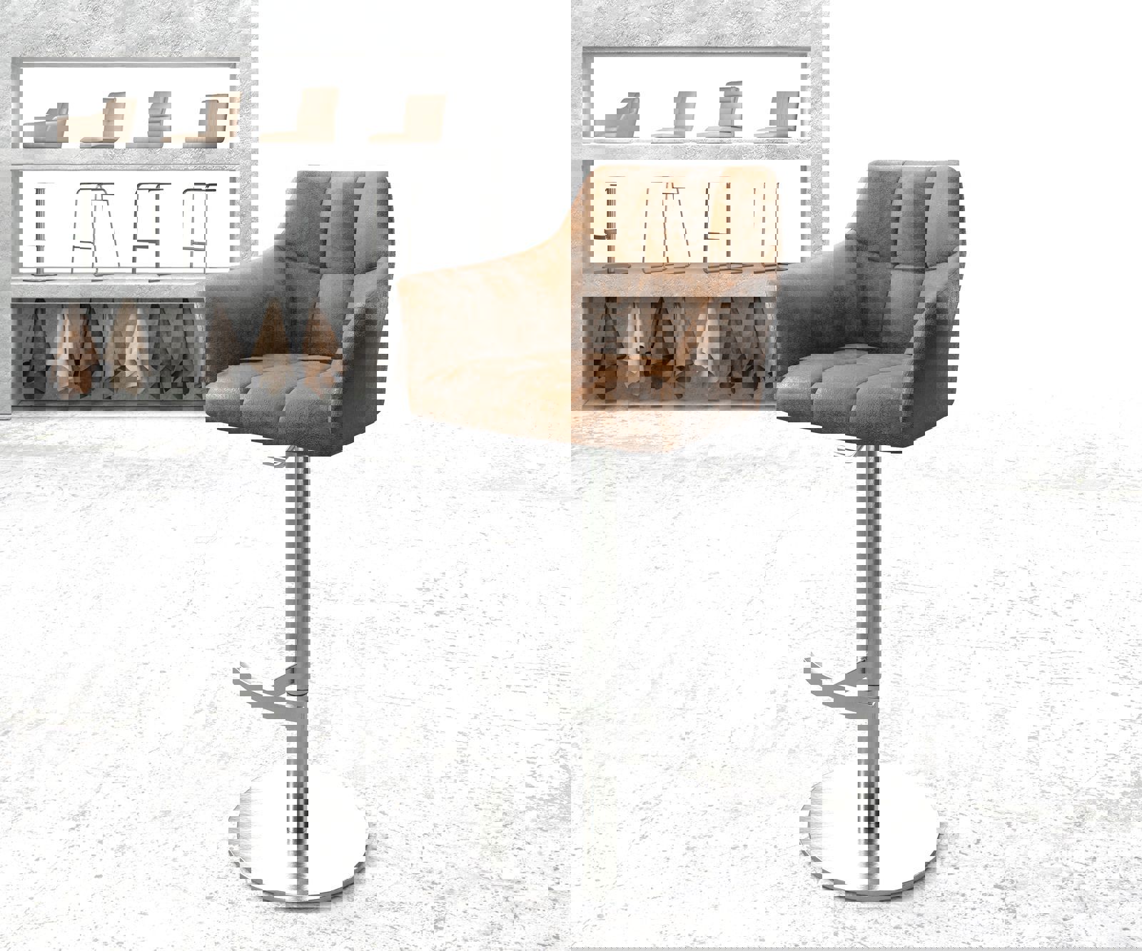 Бар стол Винтидж Кафяв Въртяща се основа с регулируема височина Неръждаема стомана Yulo-Flex Бар стол Винтидж Кафяв Въртяща се основа с регулируема височина Неръждаема стомана Yulo-Flex