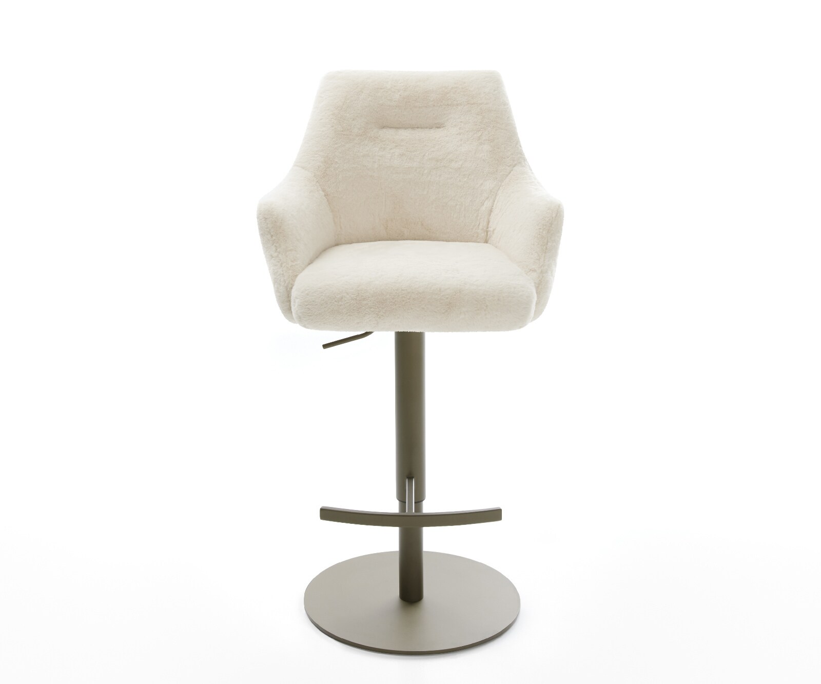 Бар стол Alja-Flex плюшена кремаво-бяла, въртяща се основа регулируема по височина, метална пружинна сърцевина с титаниев цвят 2