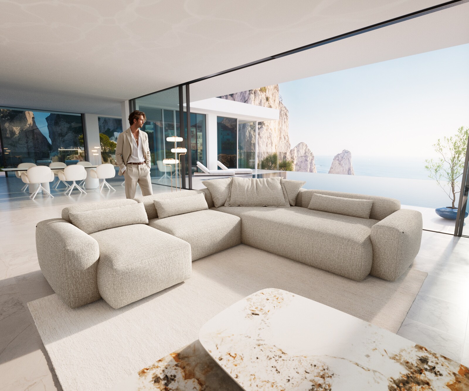 Дневен кът Freestyle 360x290 cm тъкан мека бежова прошивка