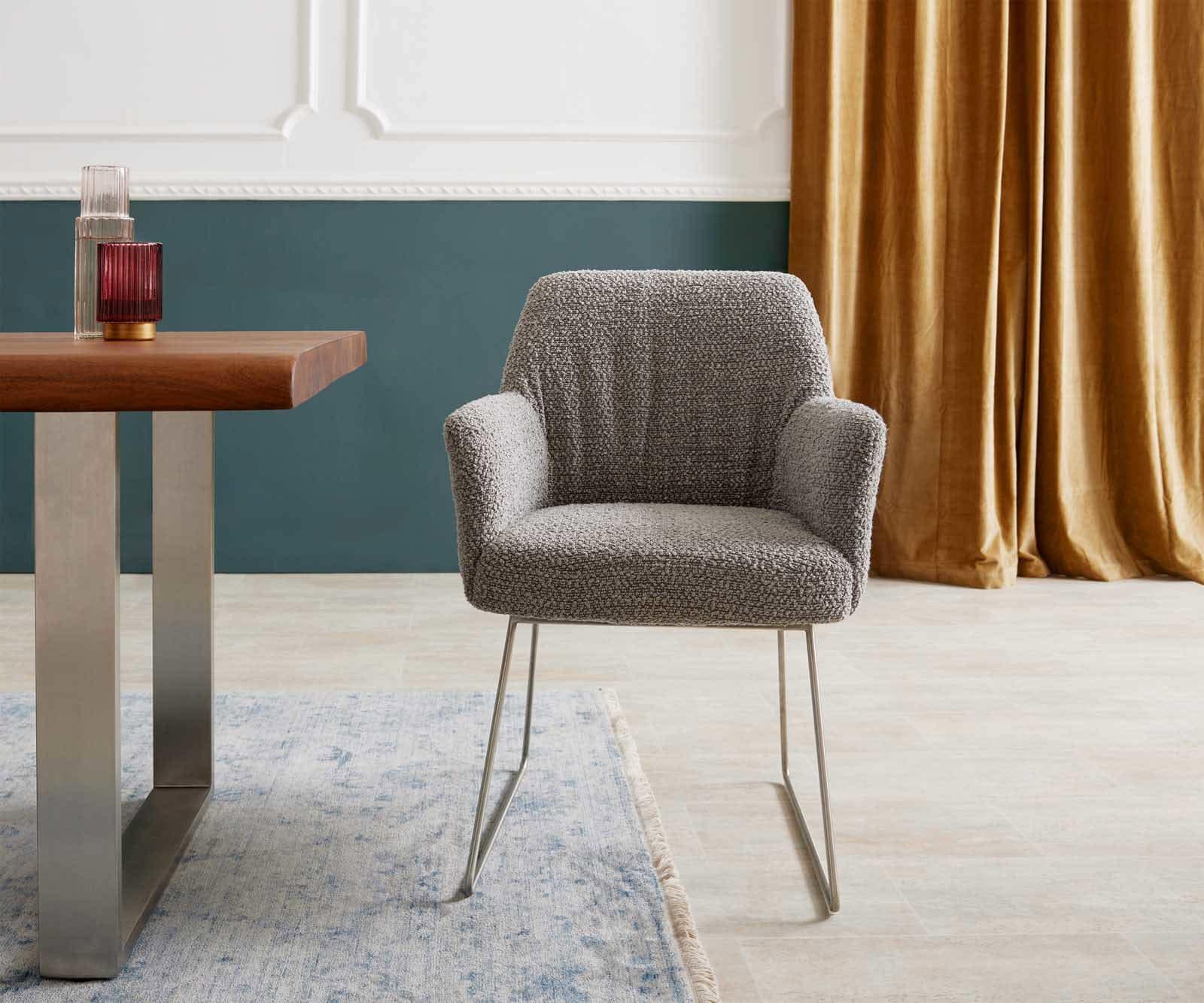 Стол Букле Сребристосив Извити крака Неръждаема стомана Покет пружина Xana-Flex 1 Стол Букле Сребристосив Извити крака Неръждаема стомана Покет пружина Xana-Flex 1