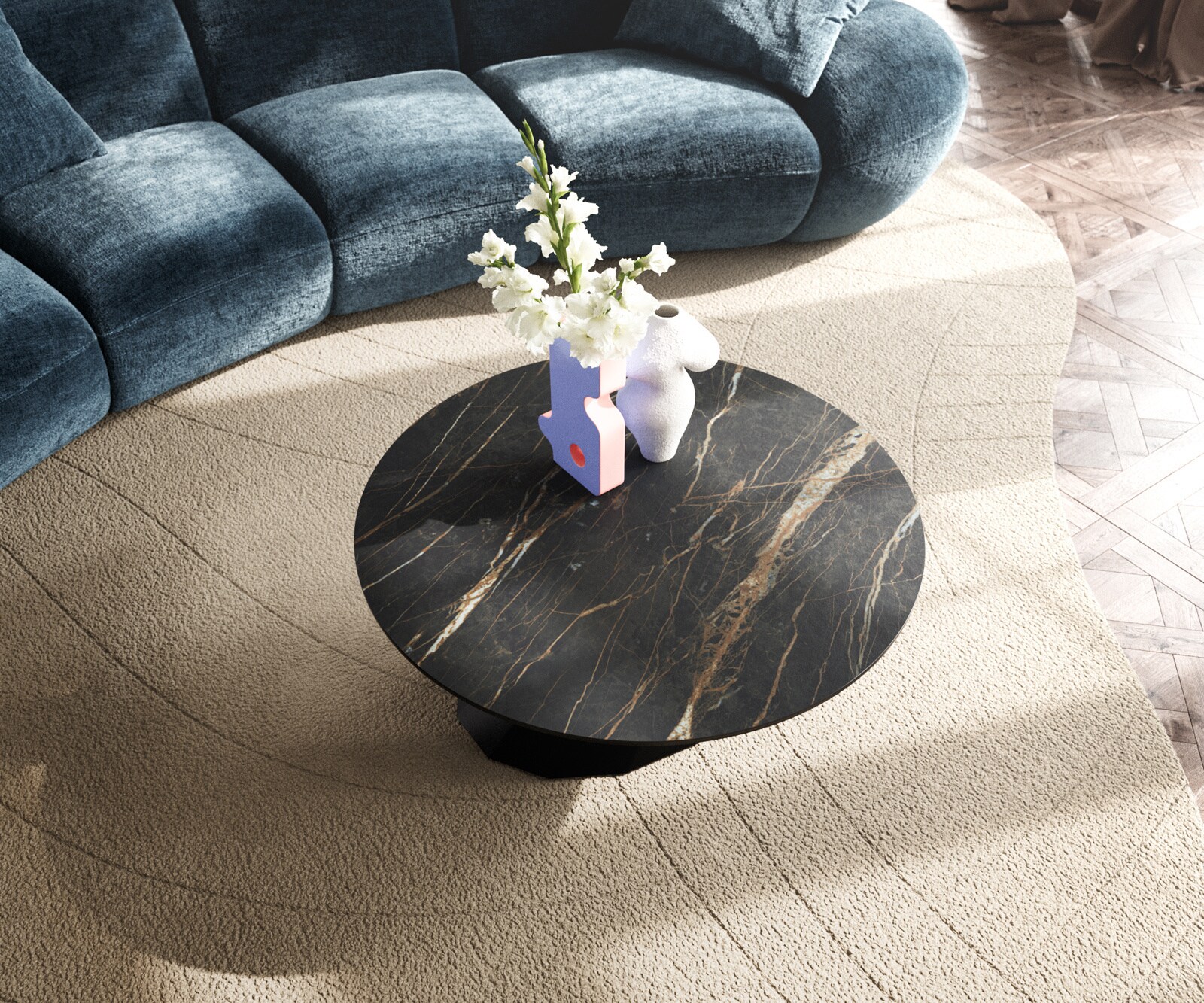 Масичка за кафе Edge Round 90x90 cm Ceramic Laminam® Noir Desir Brown Parabi Metal Black 4