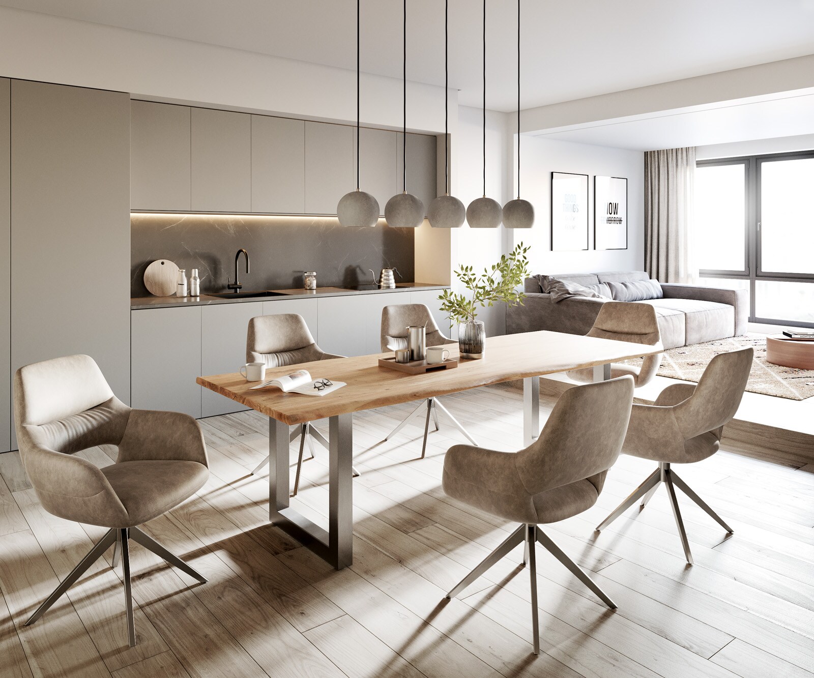 Трапезна маса Edge 260x100, естествена акация, неръждаема стомана, широка, с естествени ръбове 6