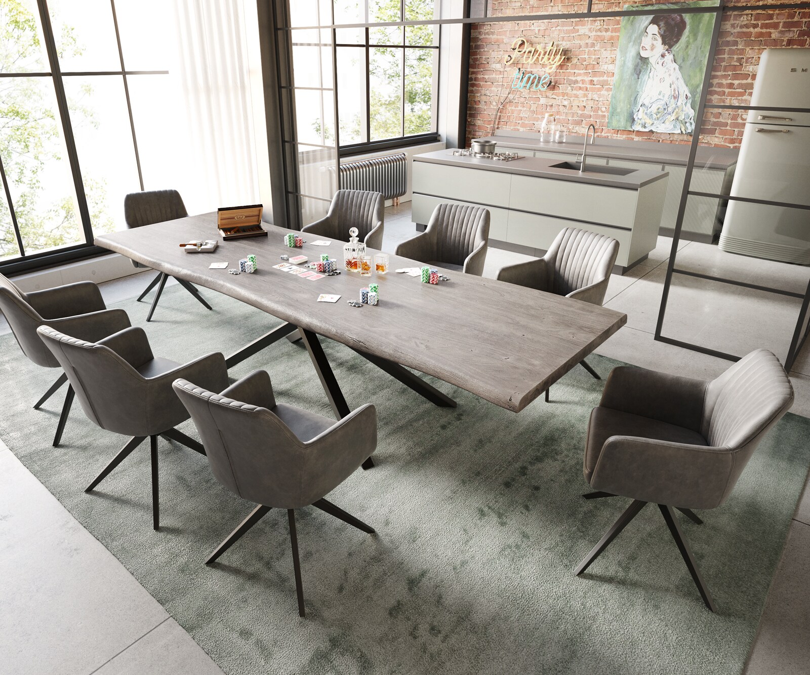 Маса 300x100 XL Акация Платинен цвят КръстРамка Правоъгълник Черен Edge 5