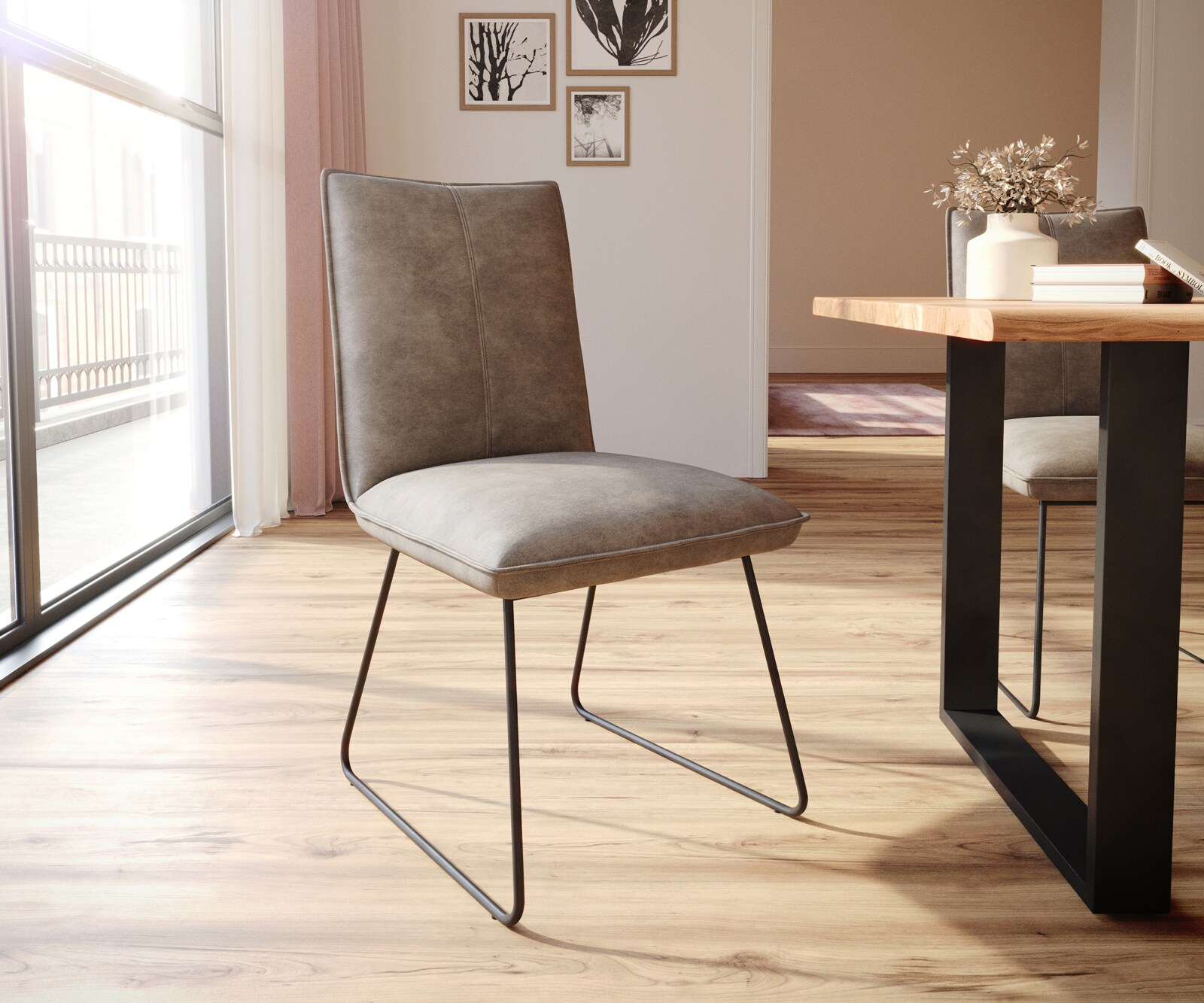 Трапезен стол Таупе Винтидж Извити крака Черен  Покет пружина Lelio-Flex 1