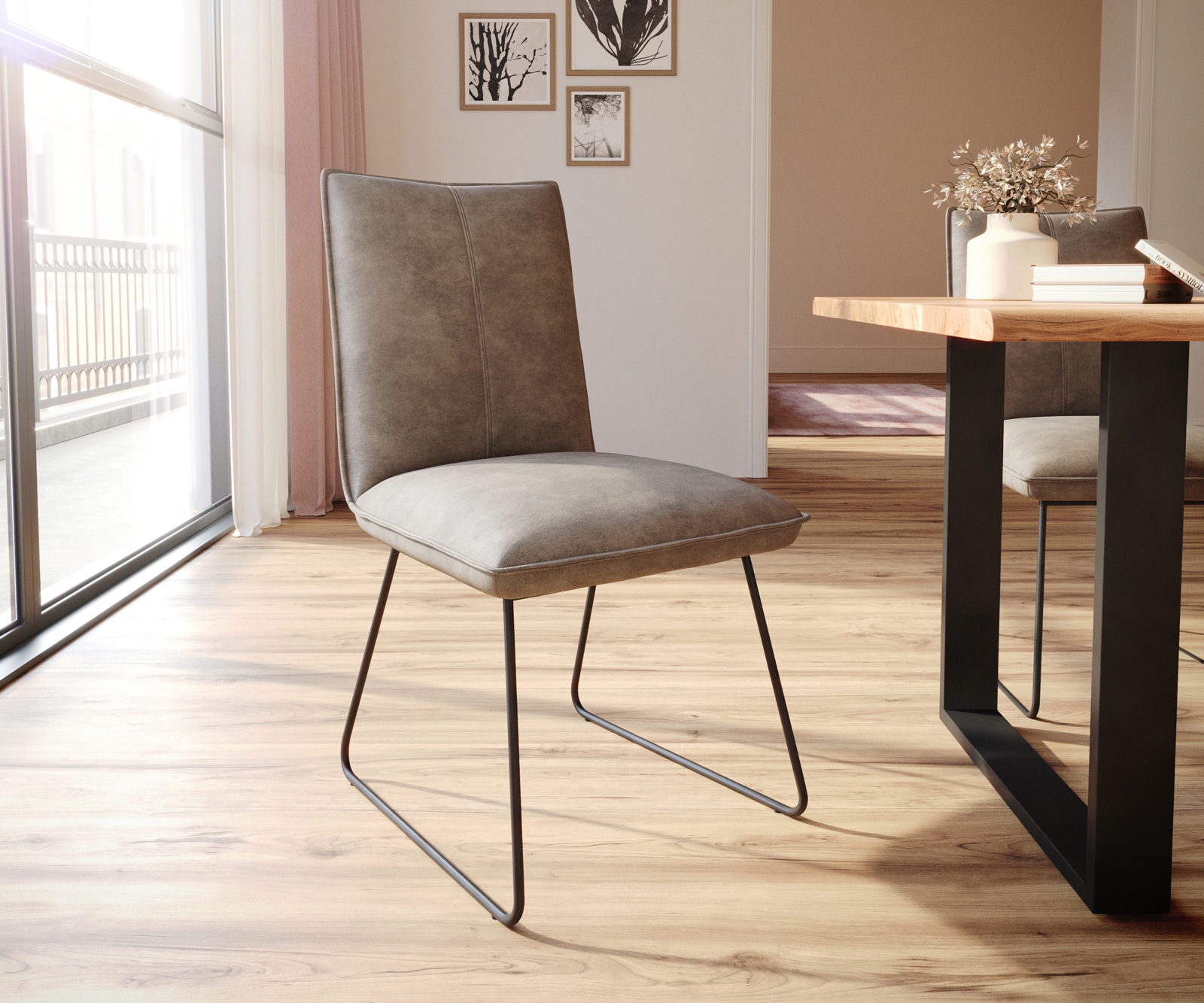 Трапезен стол Таупе Винтидж Извити крака Черен  Покет пружина Lelio-Flex 1