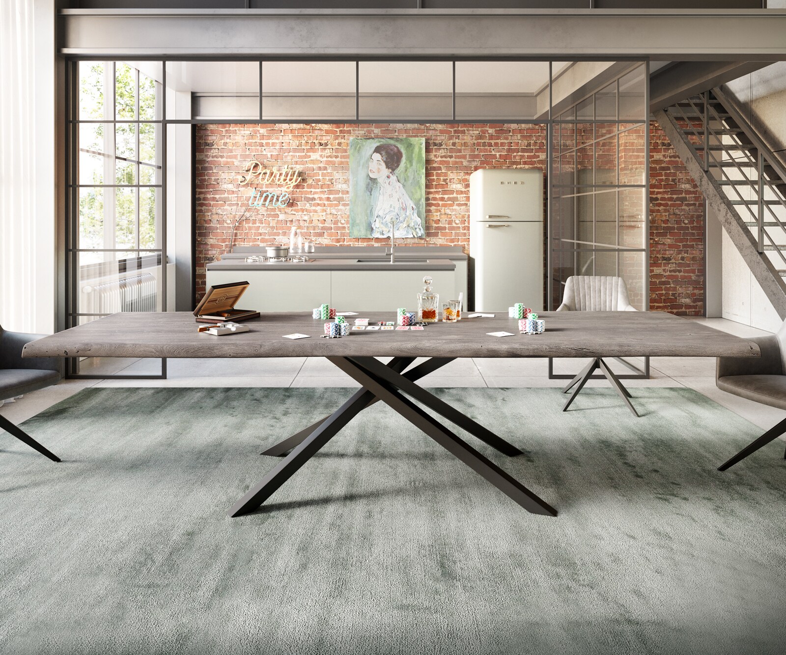 Маса 300x100 XL Акация Платинен цвят КръстРамка Правоъгълник Черен Edge 6