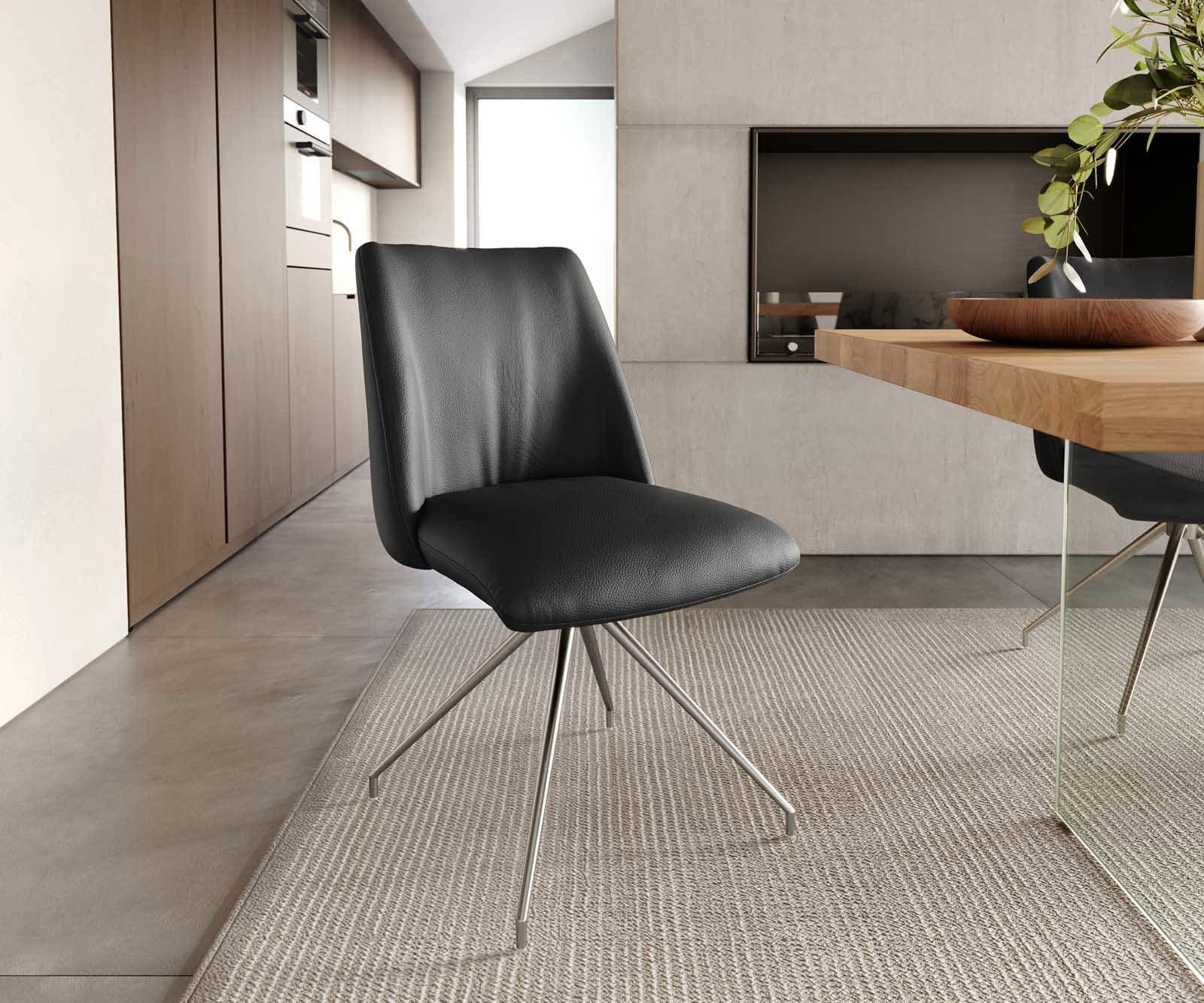 Врътящ се стол Естествена кожа Черен Конус крак кръгъл Неръждаема стомана 180° въртящ се Покет пружина Elso-Flex Врътящ се стол Естествена кожа Черен Конус крак кръгъл Неръждаема стомана 180° въртящ се Покет пружина Elso-Flex