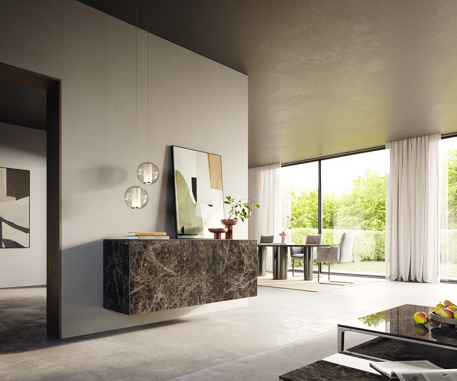 Стенен Бюфет Cuor 150 см Керамика Laminam® Emperador Extra Lucidato Тъмнокафяво 3 врати  7