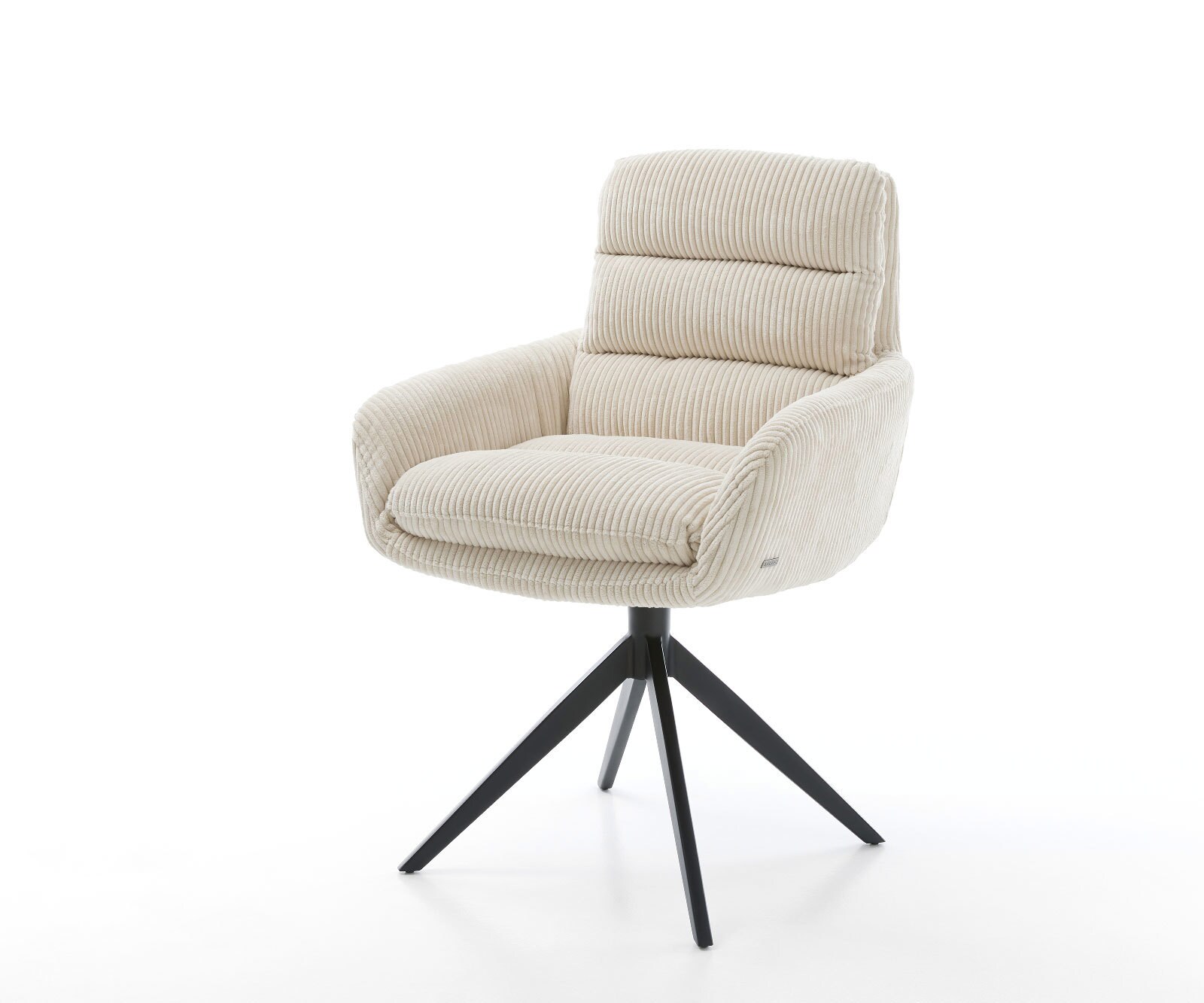 Врътящ се стол с подлакътници Корд Бежов Конус крак плосък Черен 360° въртящ се Abelia-Flex 1