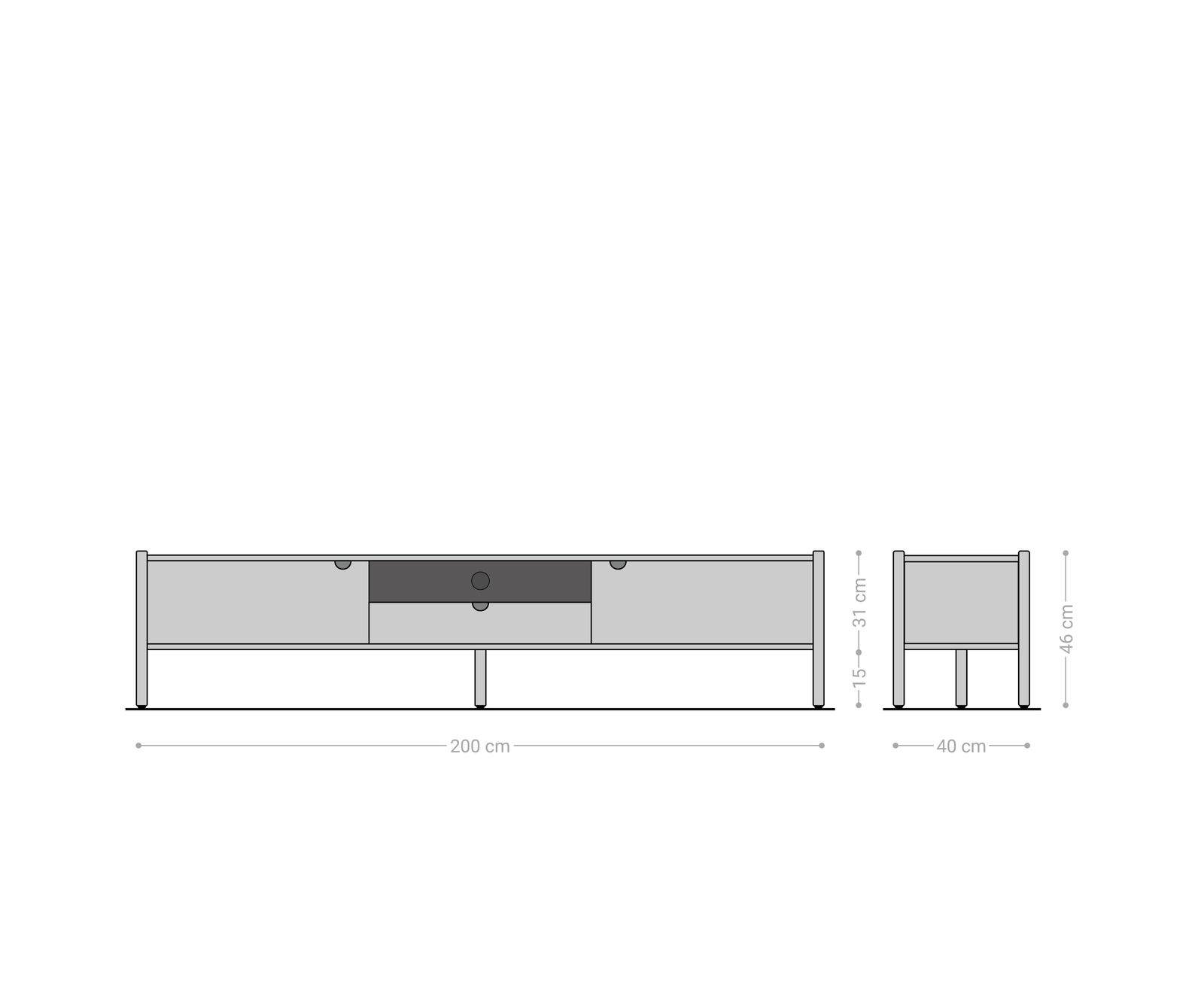 Нисък плот Caius 200 cm Acacia Aura 2 врати 1 чекмедже 1 отделение 6