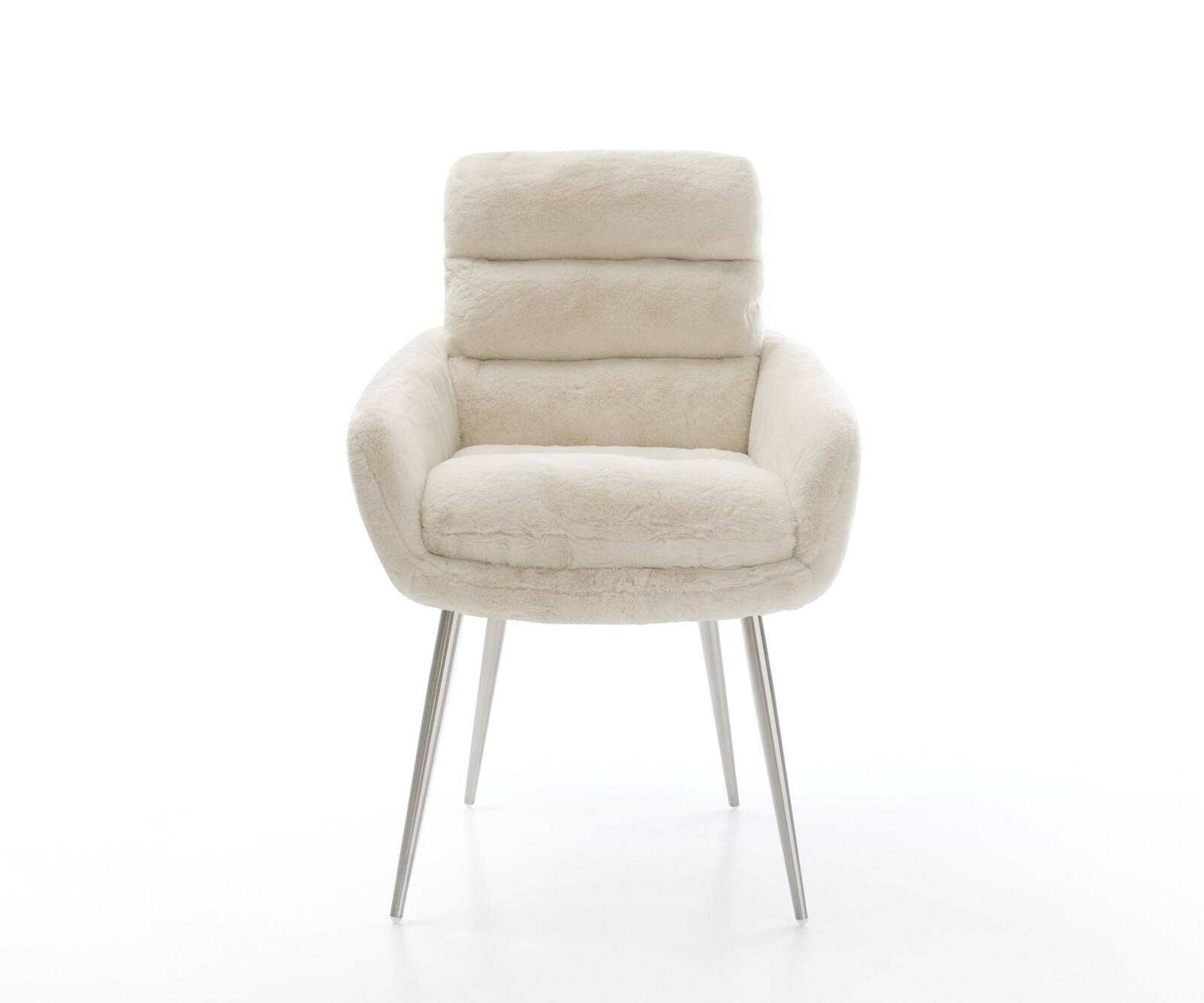 Трапезен стол Abelia-Flex с подлакътници плюшен кремаво-бял 4-футов конусен от неръждаема стомана 2