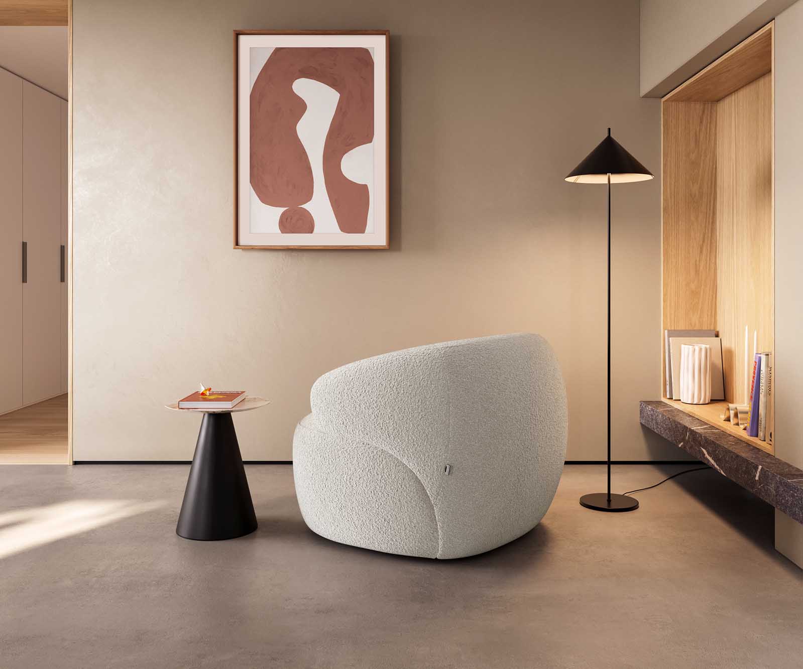 Кресло за отдих Nova 88x88 cm bouclé крем-бяло 4