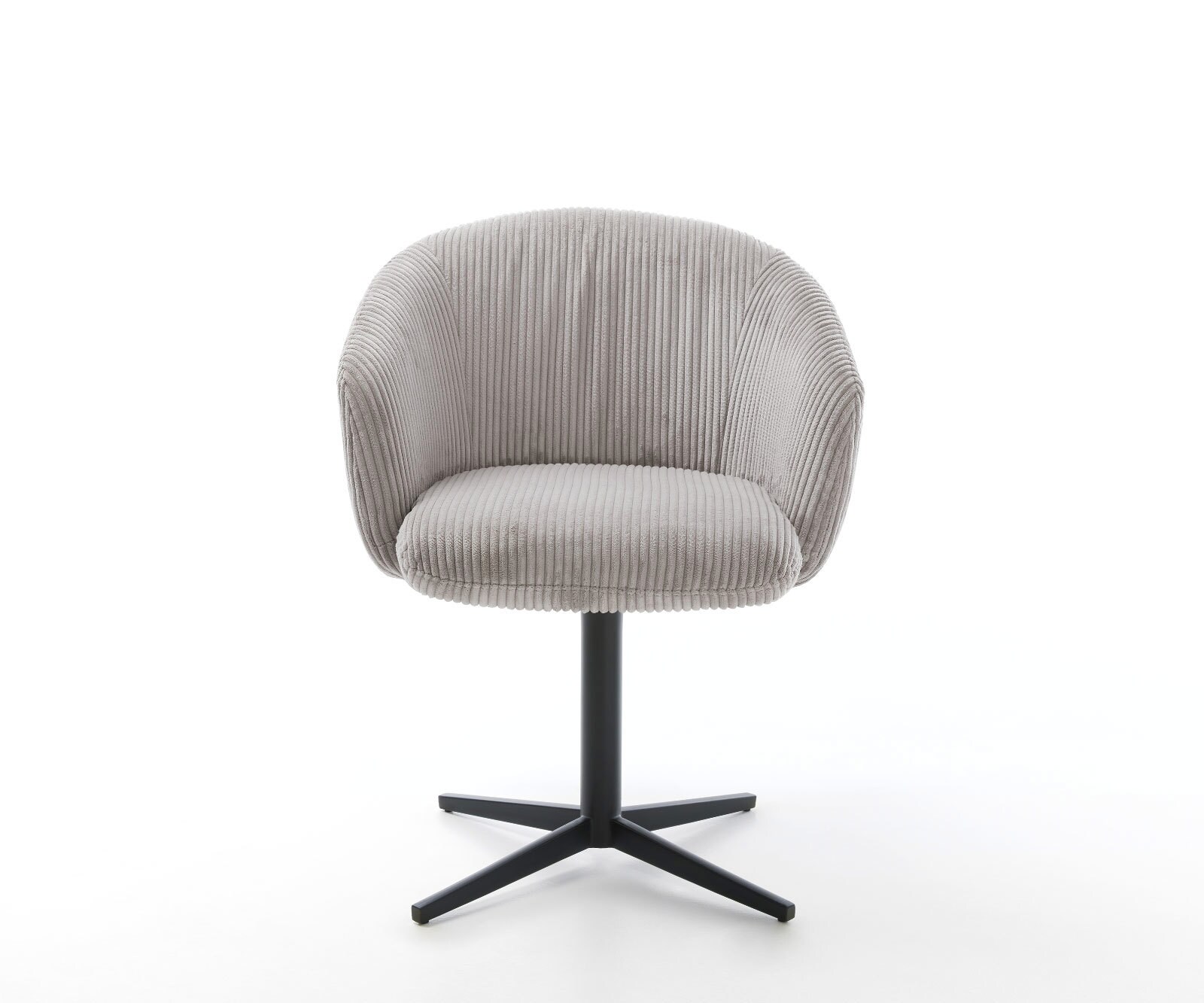 Врътящ се стол с подлакътници Корд СребристСив Офис основа Черен 360° въртящ се Покет пружина Caja-Flex 2