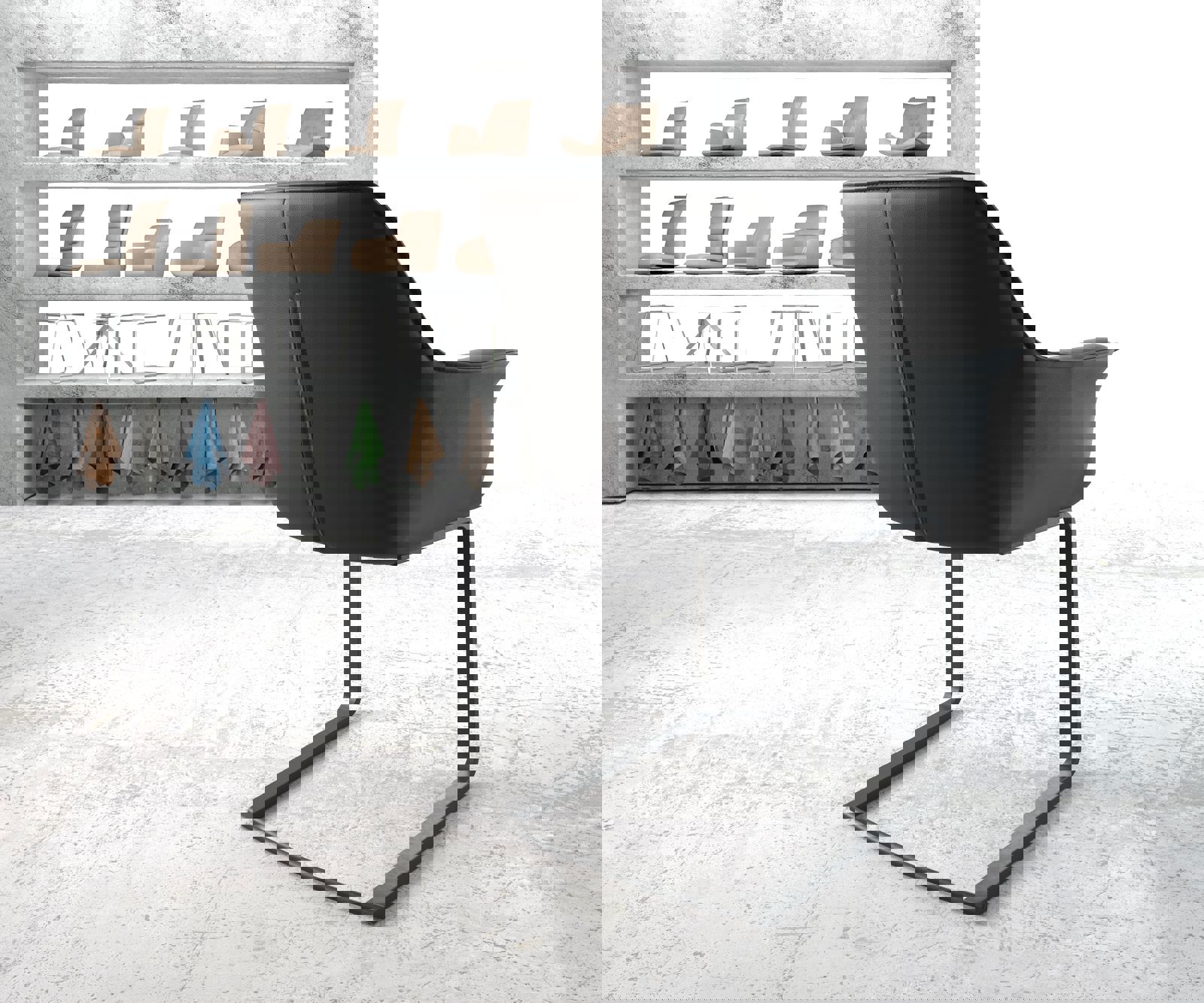 Люлеещ стол с подлакътници Естествена кожа Черен Конзолен крак плосък Черен Keila-Flex 4