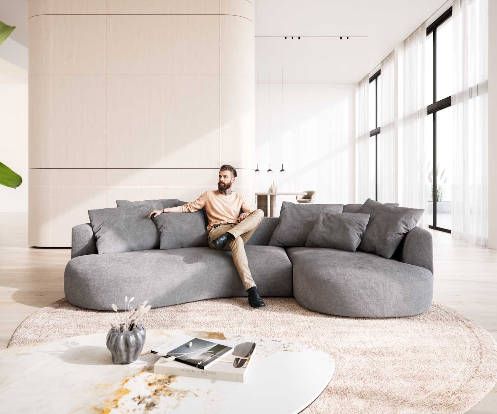 Диван Edina 330x170 cm микрофибър сив 2