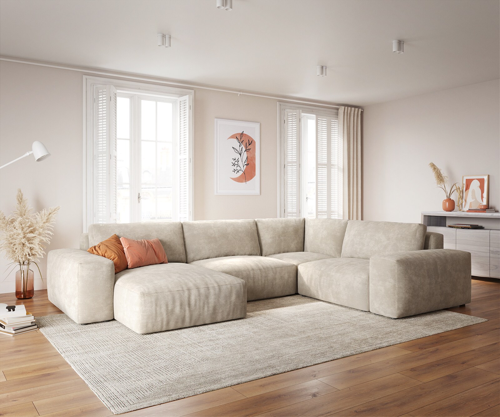 Дневен тракт Lanzo XL 360x260 cm Cord Beige Recamiere variable