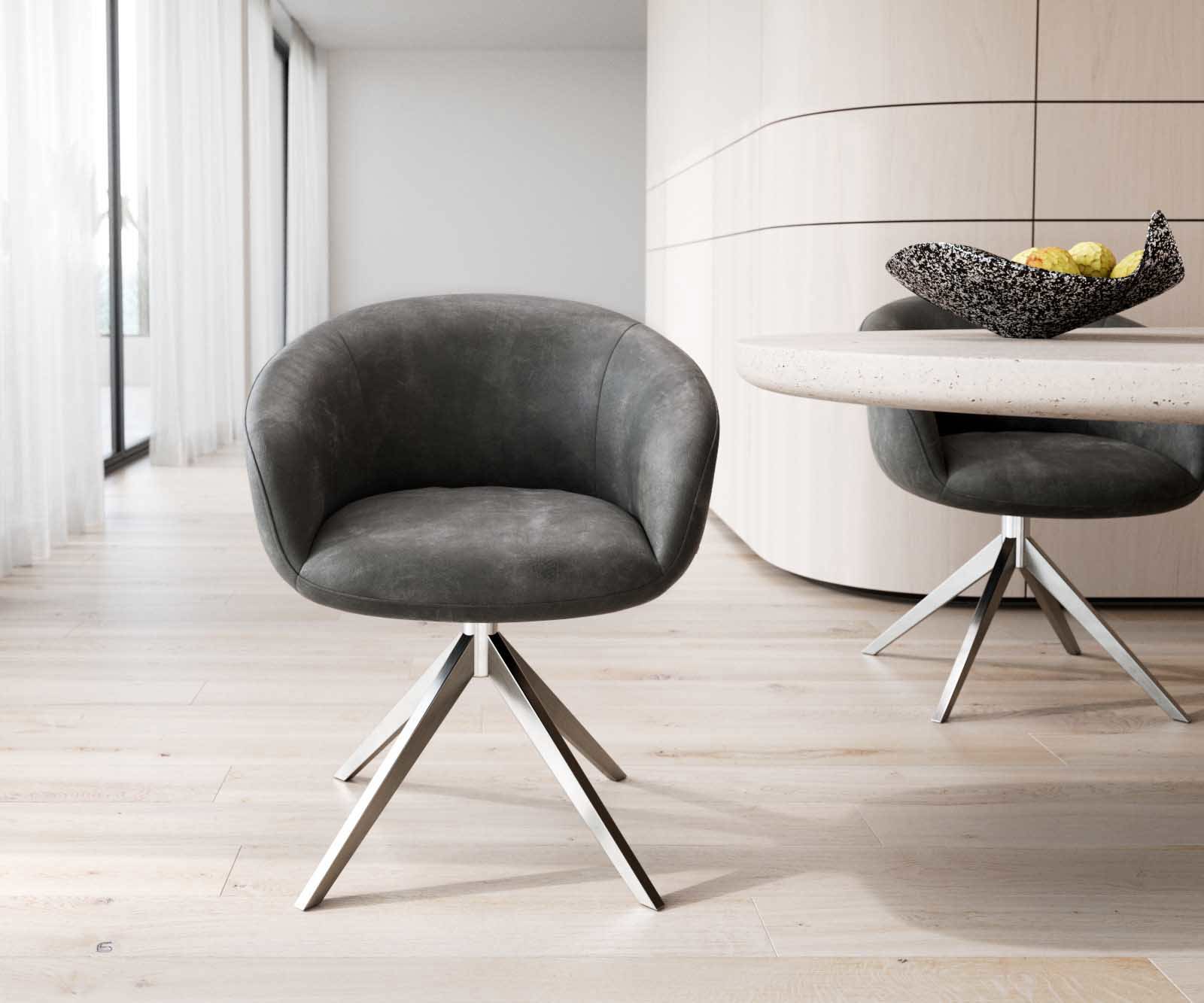 Врътящ се стол с подлакътници Антрацит Винтидж Конус крак плосък Неръждаема стомана 360° въртящ се Покет пружина Vinka-Flex 1 Врътящ се стол с подлакътници Антрацит Винтидж Конус крак плосък Неръждаема стомана 360° въртящ се Покет пружина Vinka-Flex 1