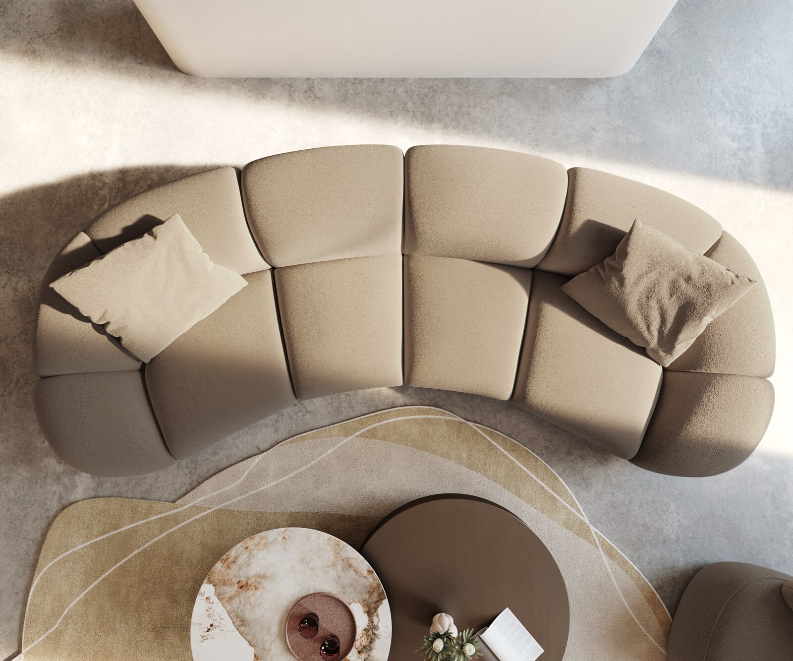 Голям диван Lunna 360x175 cm fine bouclé taupe 2 възглавници 4