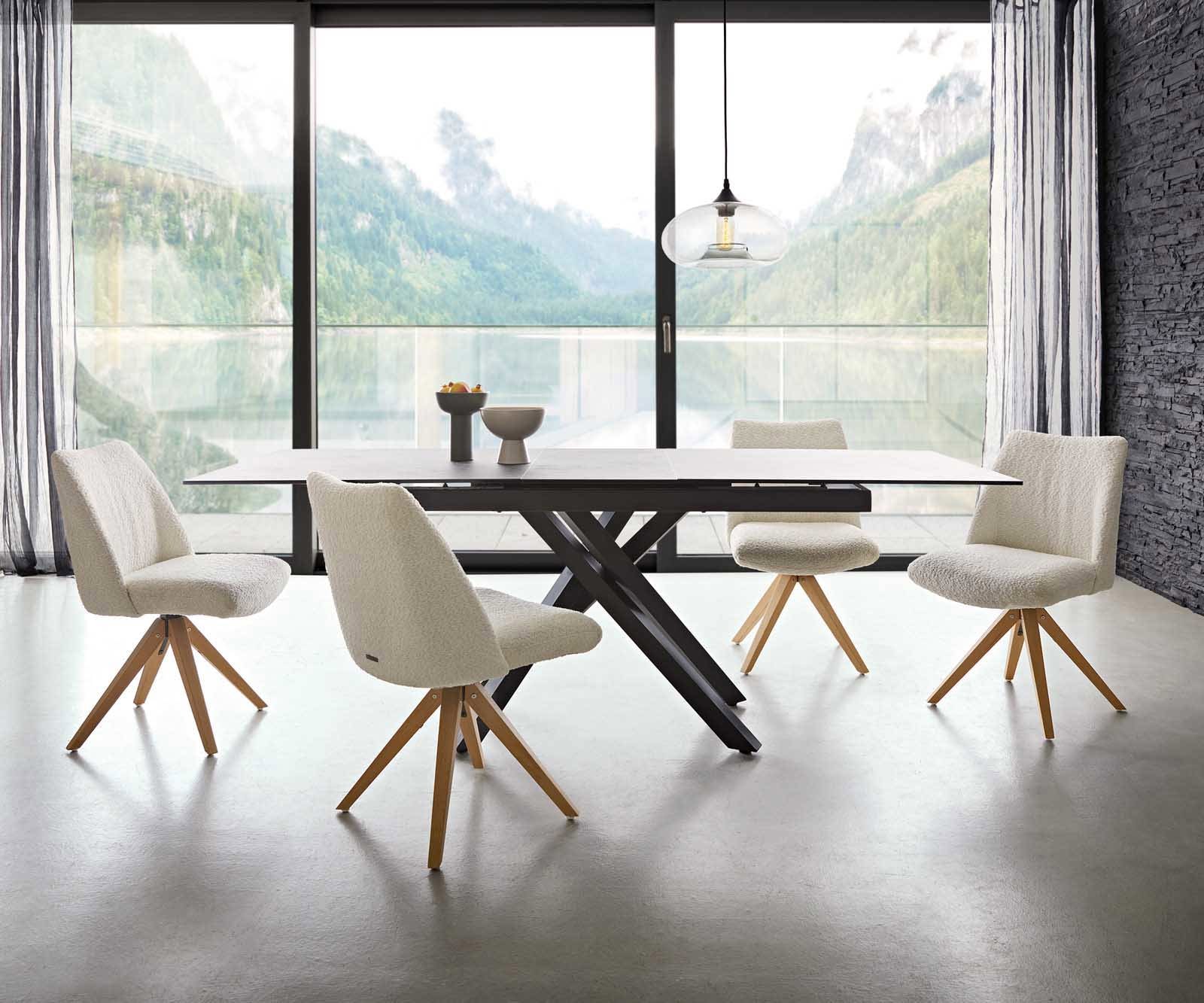 Врътящ се стол Букле Бял Дървена рамка  Натурал 180° въртящ се Покет пружина Elso-Flex 5 Врътящ се стол Букле Бял Дървена рамка  Натурал 180° въртящ се Покет пружина Elso-Flex 5