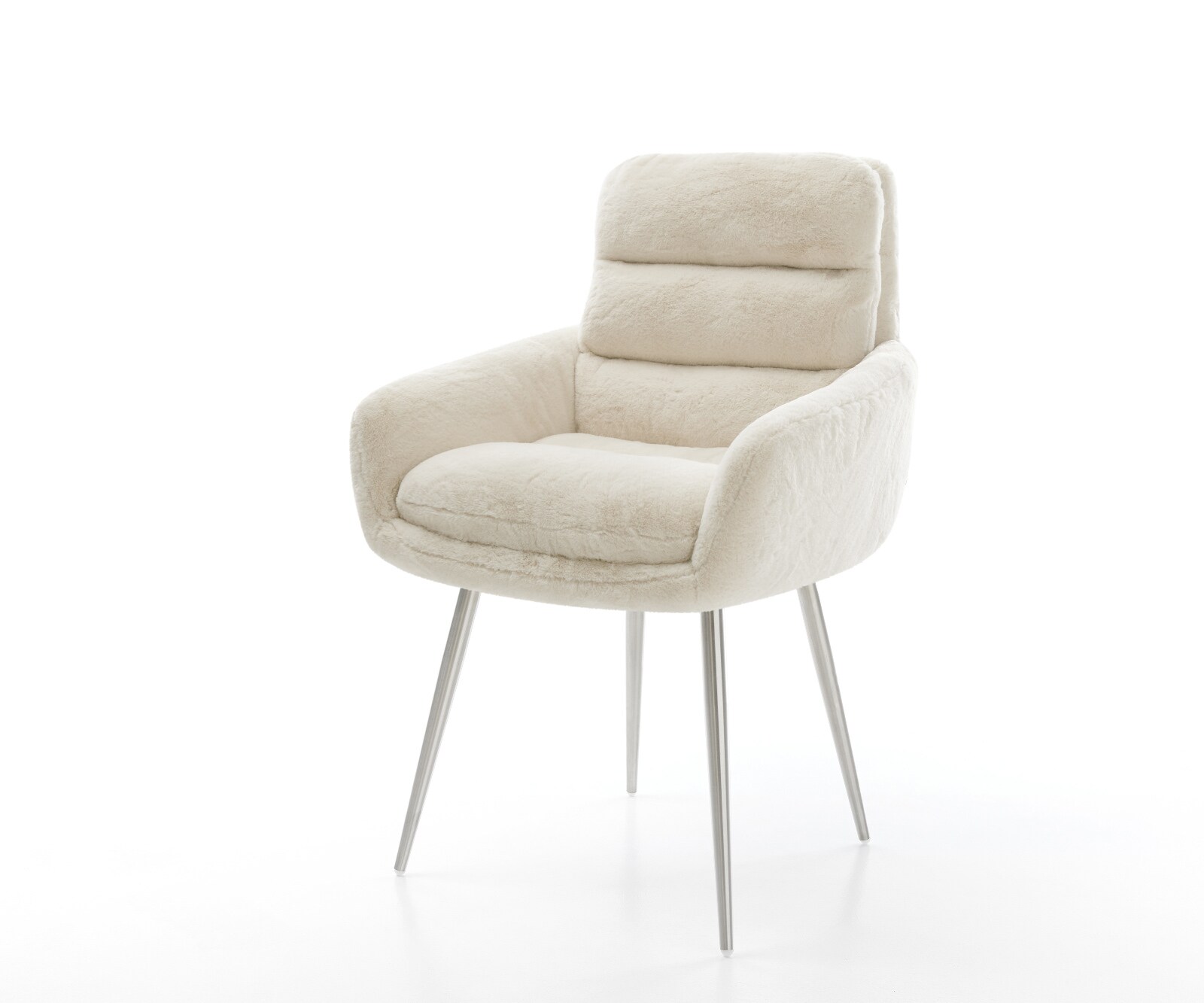 Трапезен стол Abelia-Flex с подлакътници плюшен кремаво-бял 4-футов конусен от неръждаема стомана 1