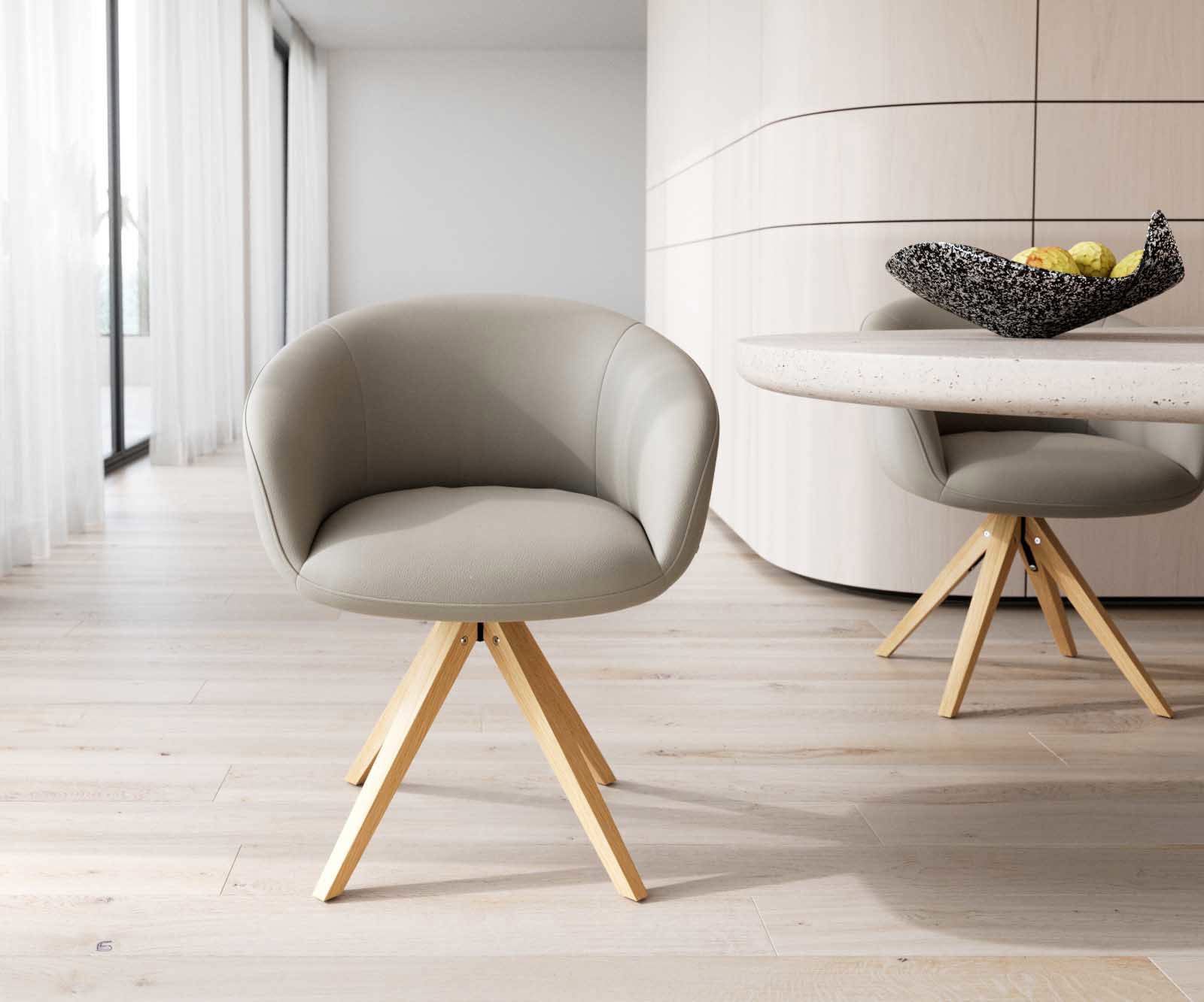 Врътящ се стол с подлакътници Естествена кожа Сиво-Кафяв Дървена рамка  Натурал 180° въртящ се Покет пружина Vinka-Flex 1 Врътящ се стол с подлакътници Естествена кожа Сиво-Кафяв Дървена рамка  Натурал 180° въртящ се Покет пружина Vinka-Flex 1