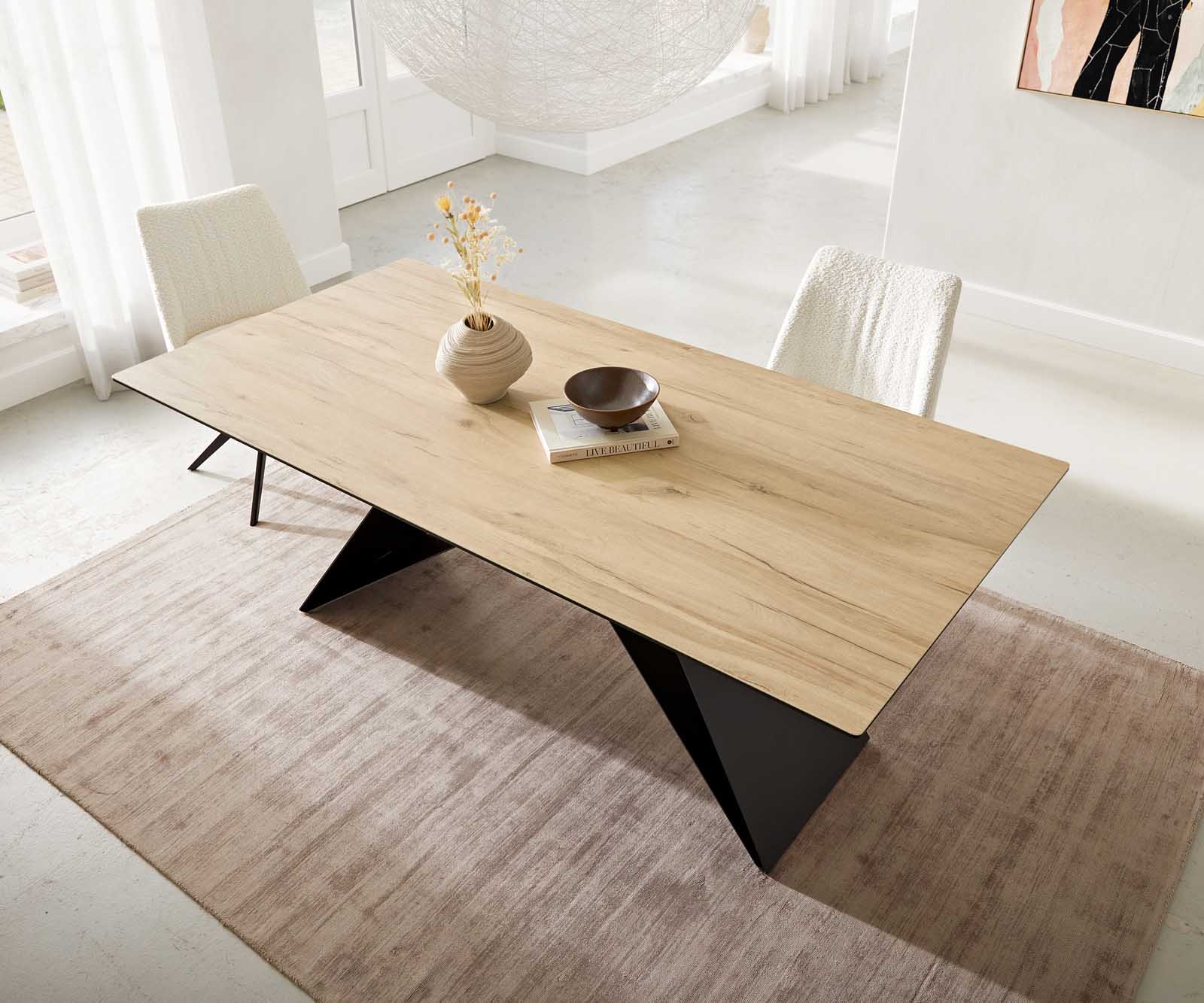 Маса 200x100 Keramik Laminam® Sabbia Дъбfarbig V-Рамка плоска стомана Черен Edge 5