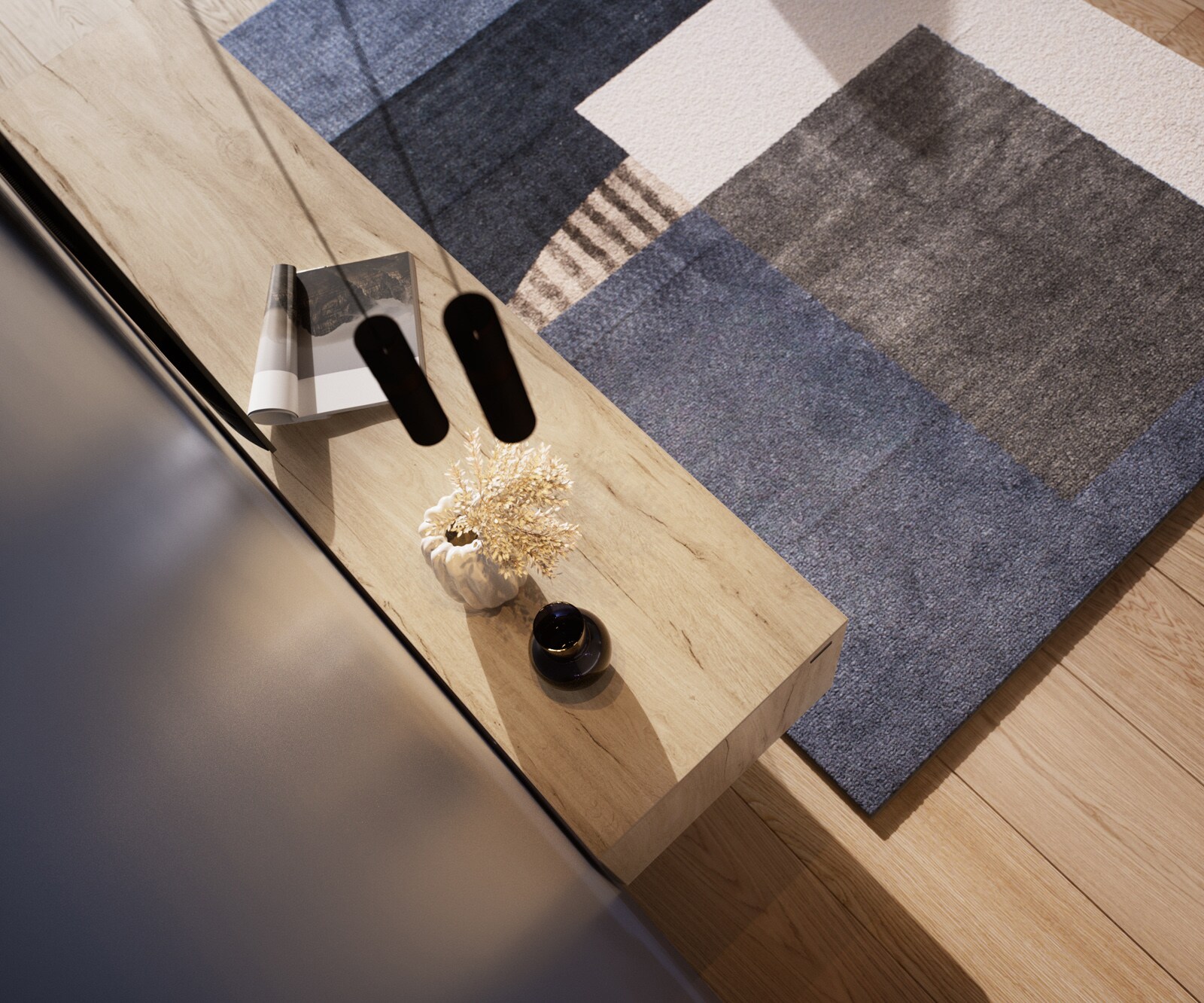 ТВ шкаф Cuor 180 см Керамика Laminam® Sabbia Дъбов цвят 1 врата 2 чекмеджета Основа Акрилно стъкло 6