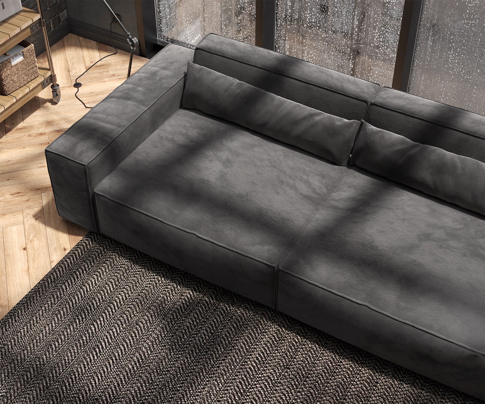 Голям диван XL 270x130 cm Микрофибър Черен с табуретка Sirpio 6