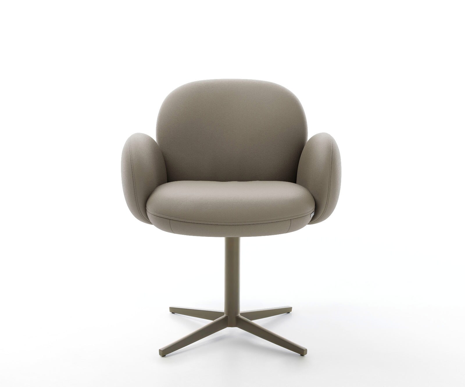 Врътящ се стол с подлакътници Естествена кожа Сиво-Кафяв Офис основа  Titan 360° въртящ се Покет пружина Nube-Flex 2