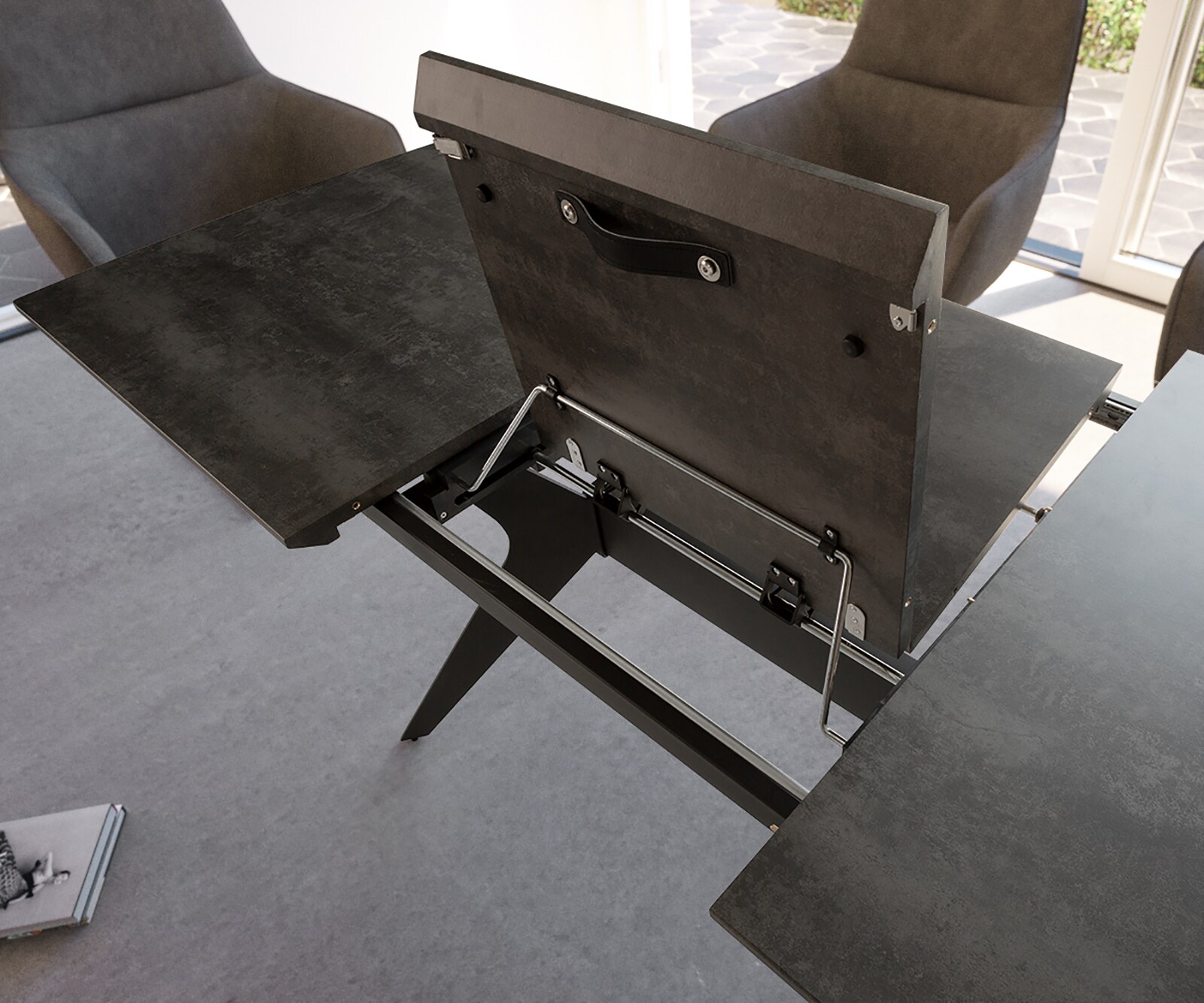 Трапезна маса Edona 160/200x90 cm керамичен вид сив метал разтегателна 4