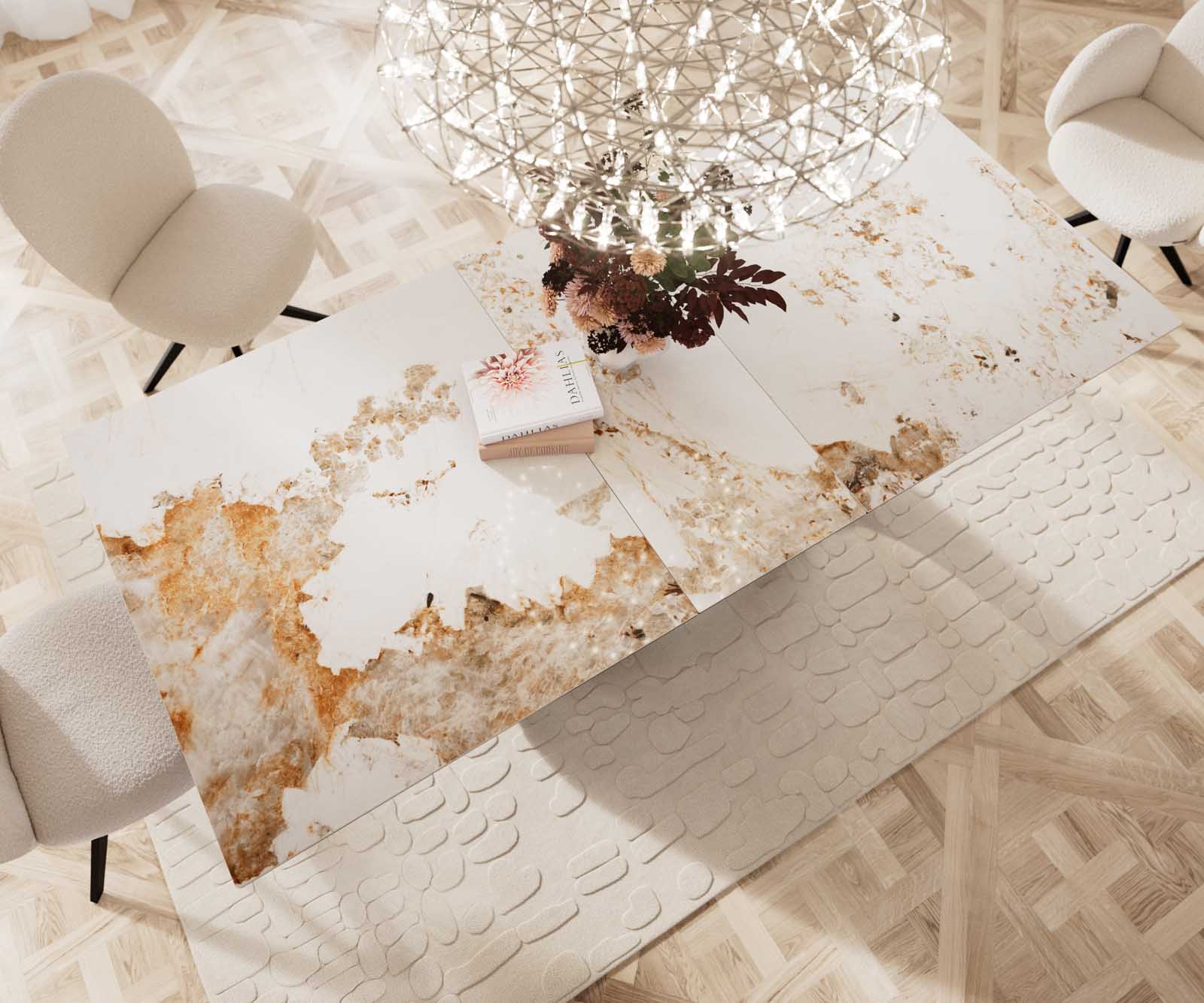 Маса 180-220x100 Keramik Minas Melange Бял-Бежов W-Рамка Ефектенфиниш Titan разтегателна Edge 5
