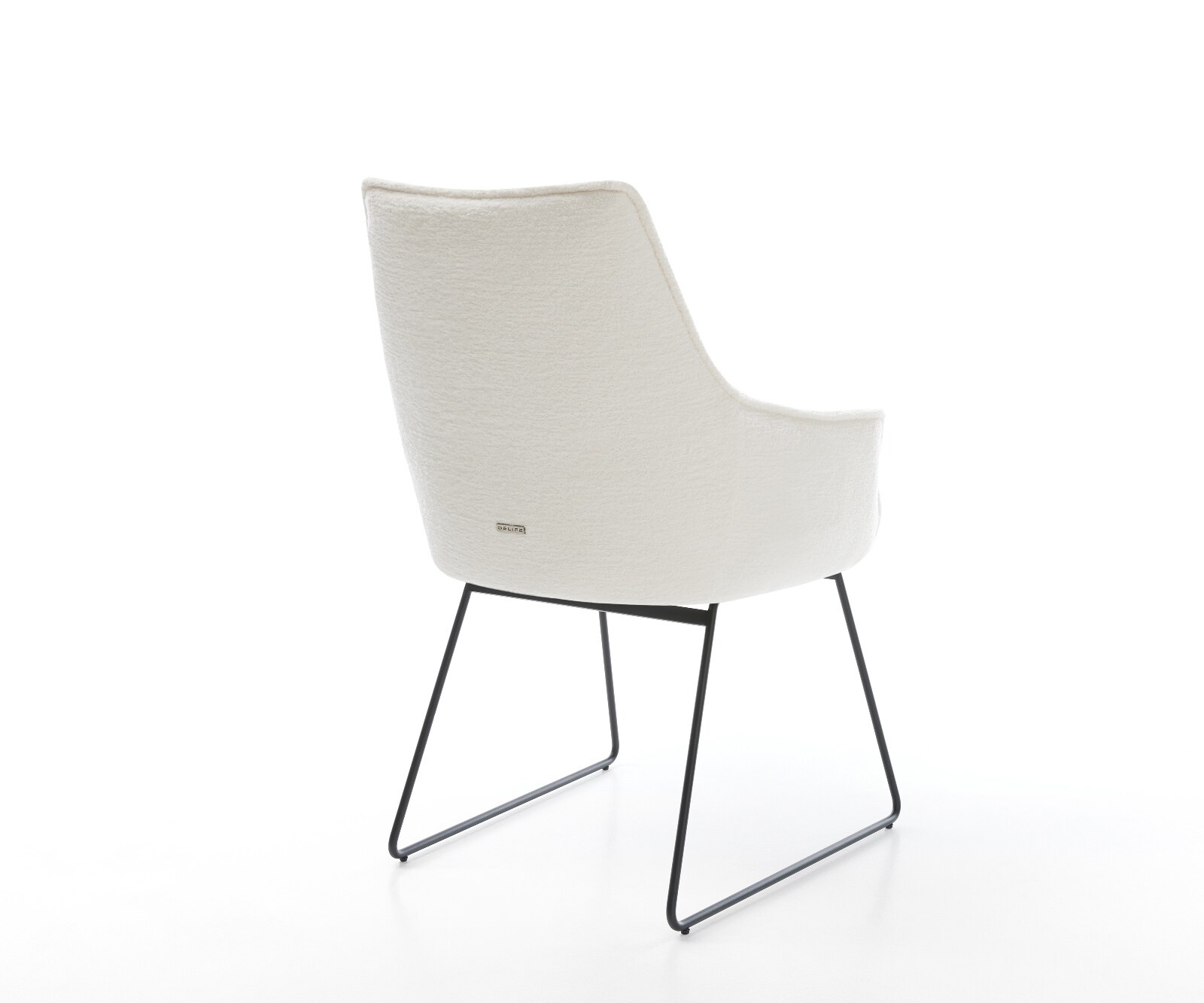 Стол за хранене Alja-Flex с подлакътници Bouclé Soft Beige Основа за шейни Черно Ядро от джобни пружини 5