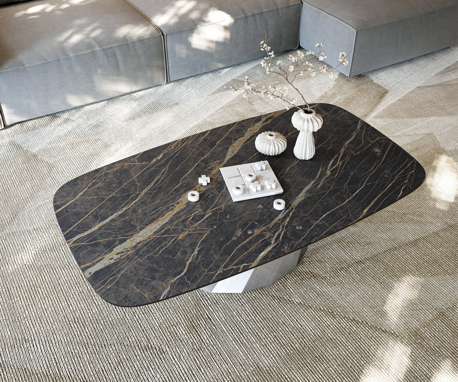 Масичка за кафе Edge Boot 140x80 cm керамика Laminam® Noir Desir Brown Parabi Metallic Silver 5