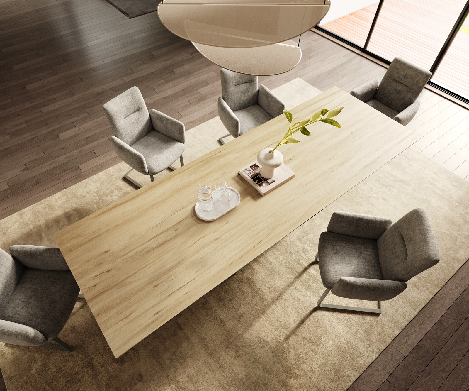 Трапезна маса Edge 300x100, керамика Laminam „®“, цвят „Sabbia“ (дъбов), метални колони с титанов ефект 3