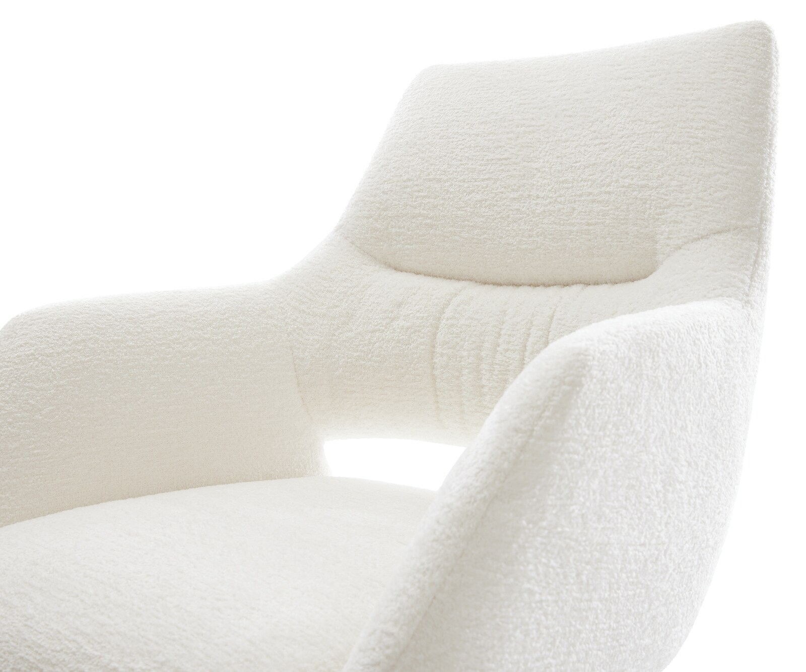 Въртящ се стол Yago-Flex с подлакътници, Букле Светлобежово, Широка кръстосана рамка, Неръждаема стомана, Въртене на 360°, Люлееща се функция, Ядро от джобни пружини 4