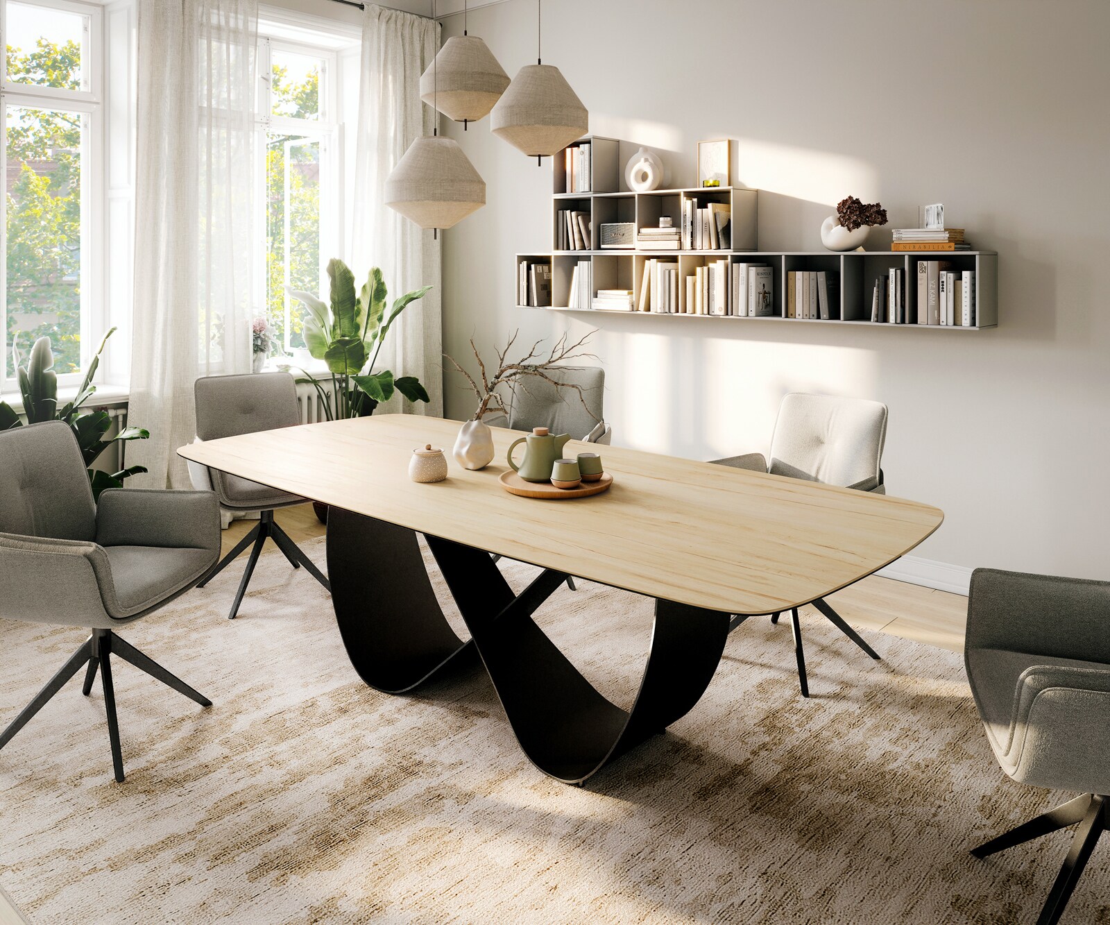 Трапезна маса Edge Boot 260x120 см, керамика Laminam „®“, цвят „Sabbia“ (дъбов), Infinity, метал, черен 2