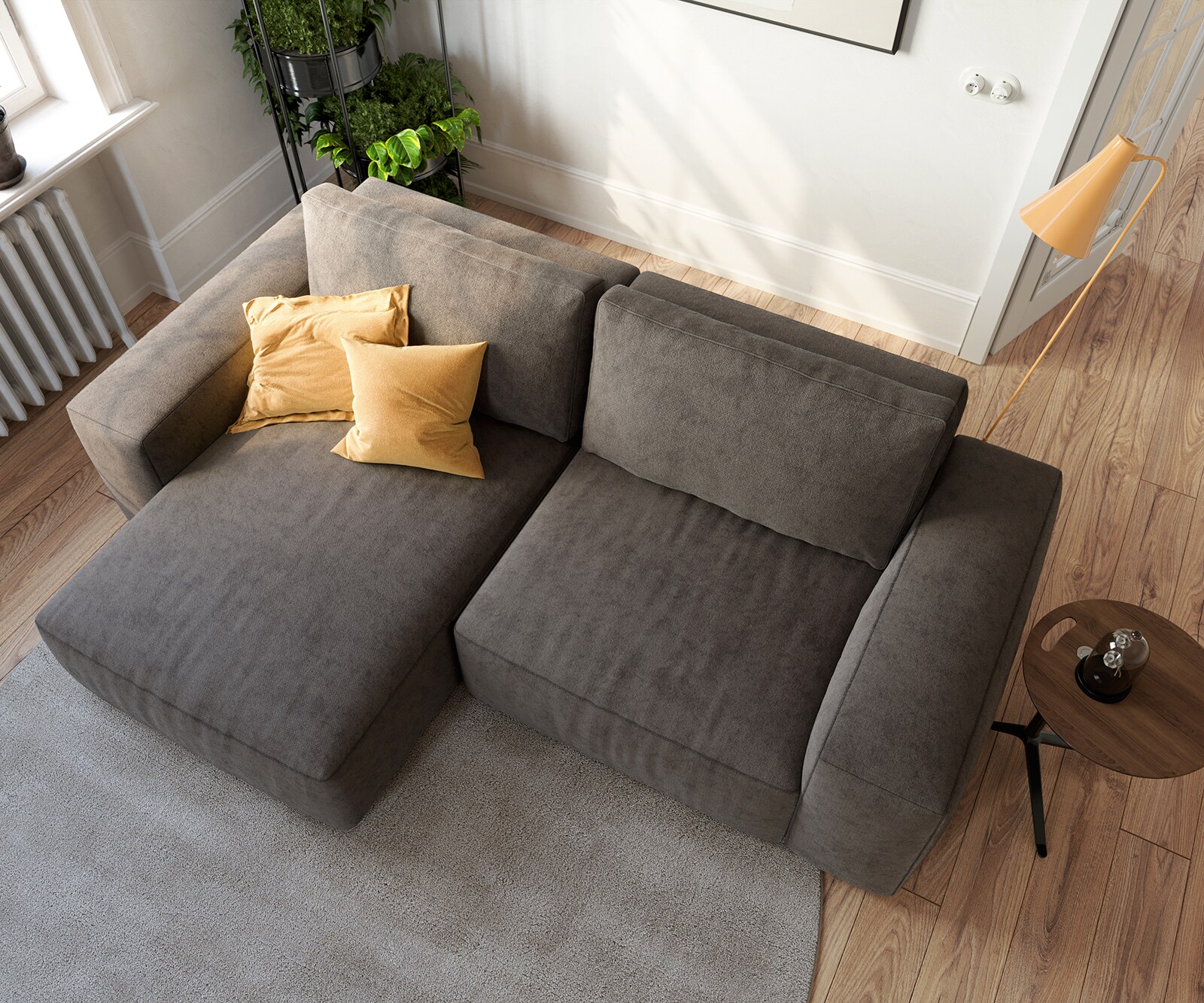 Ъглов диван Lanzo 230x155 см микрофибър каки-кафяв, Лява/Дясна Лежанка 5