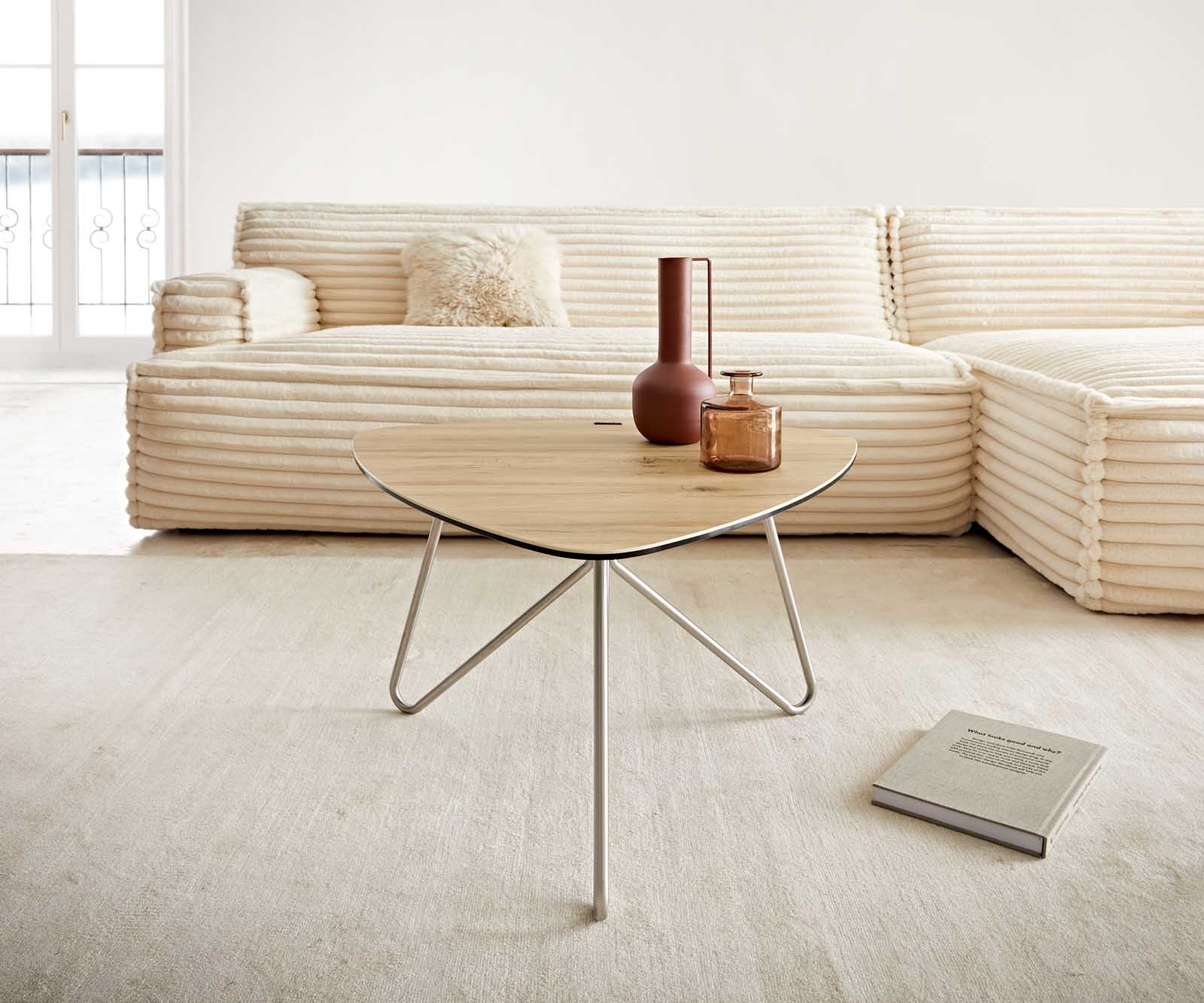 Холна маса 65x65 cm Керамика Laminam® Sabbia Дъбов цвят Метални огънати крака, кръгли Неръждаема стомана Ekrem 1