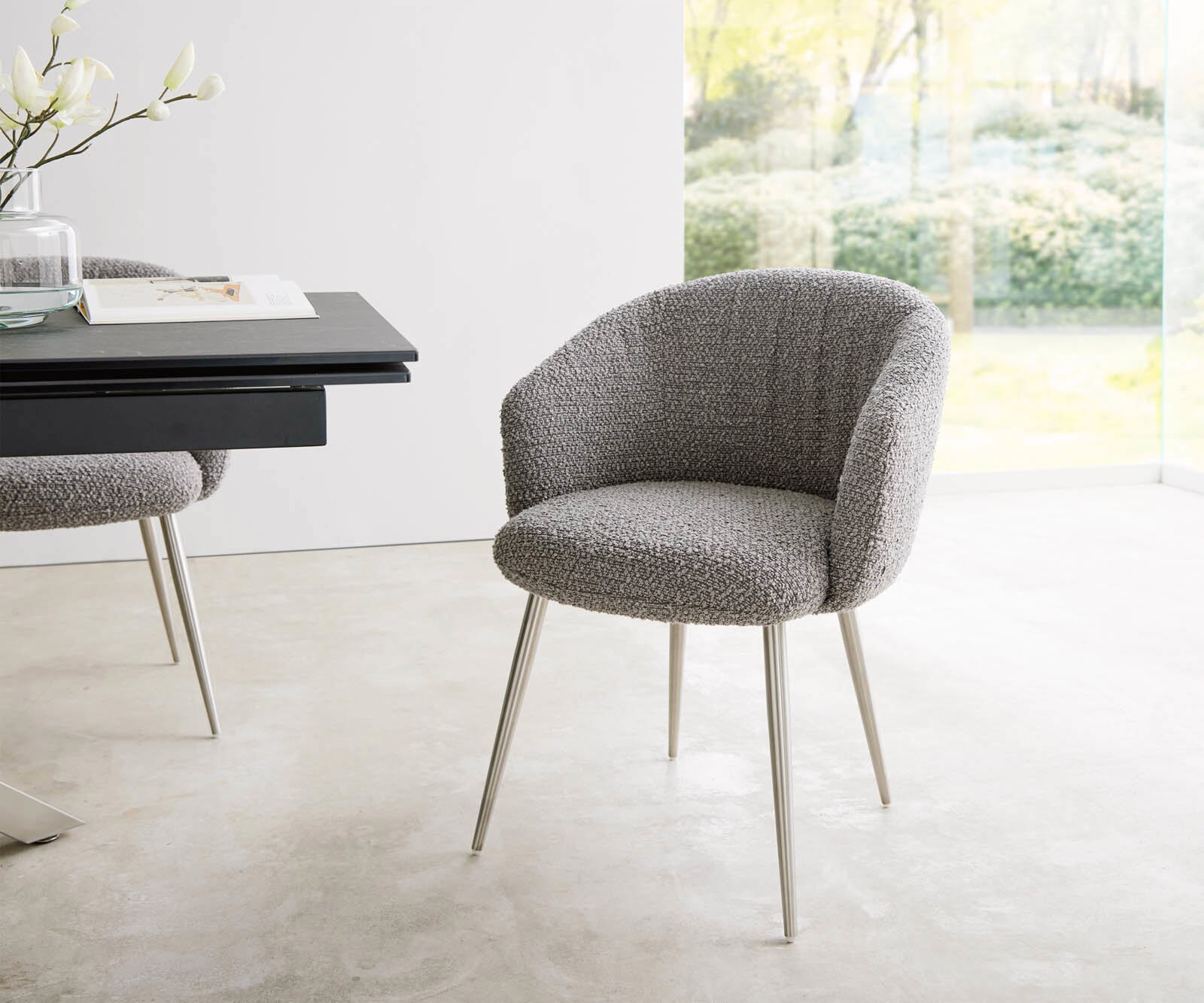 Стол Букле Сребристосив 4-крака Прави Неръждаема стомана Покет пружина Caja-Flex Стол Букле Сребристосив 4-крака Прави Неръждаема стомана Покет пружина Caja-Flex