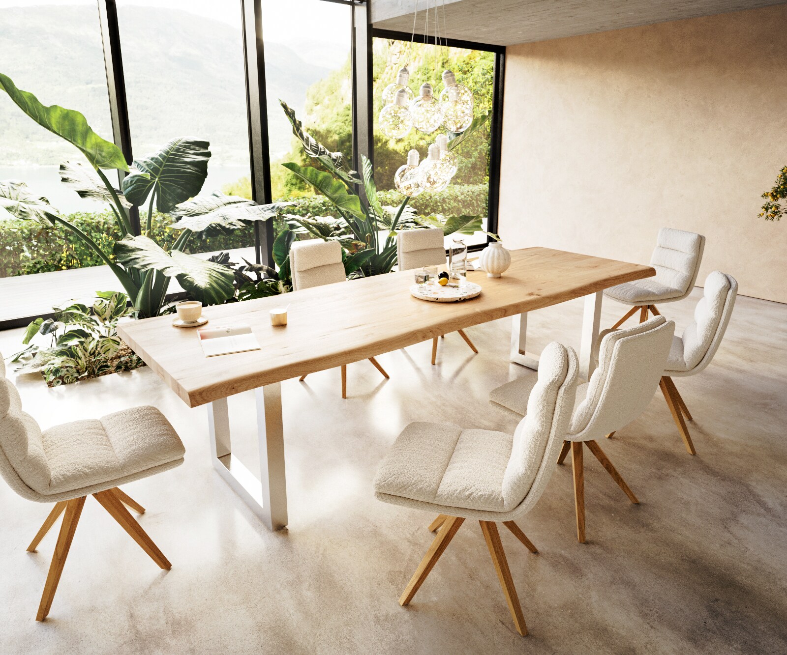 Маса 300x100 Дъб Натурал Неръждаема стомана Широк профил Edge 6