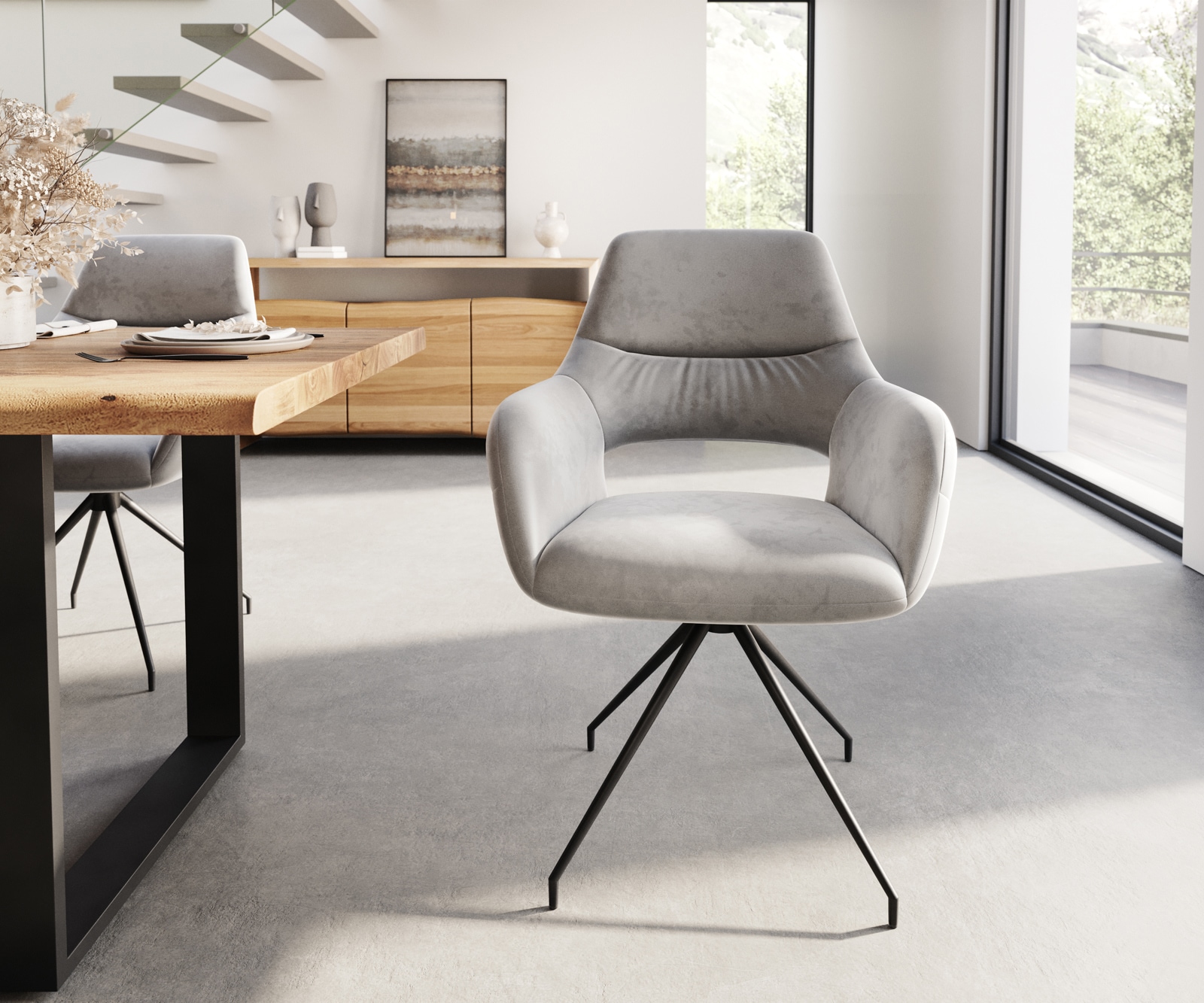 Врътящ се стол с подлакътници Кадифе Сив Конус крак кръгъл Черен 180° въртящ се Yago-Flex 1 Врътящ се стол с подлакътници Кадифе Сив Конус крак кръгъл Черен 180° въртящ се Yago-Flex 1