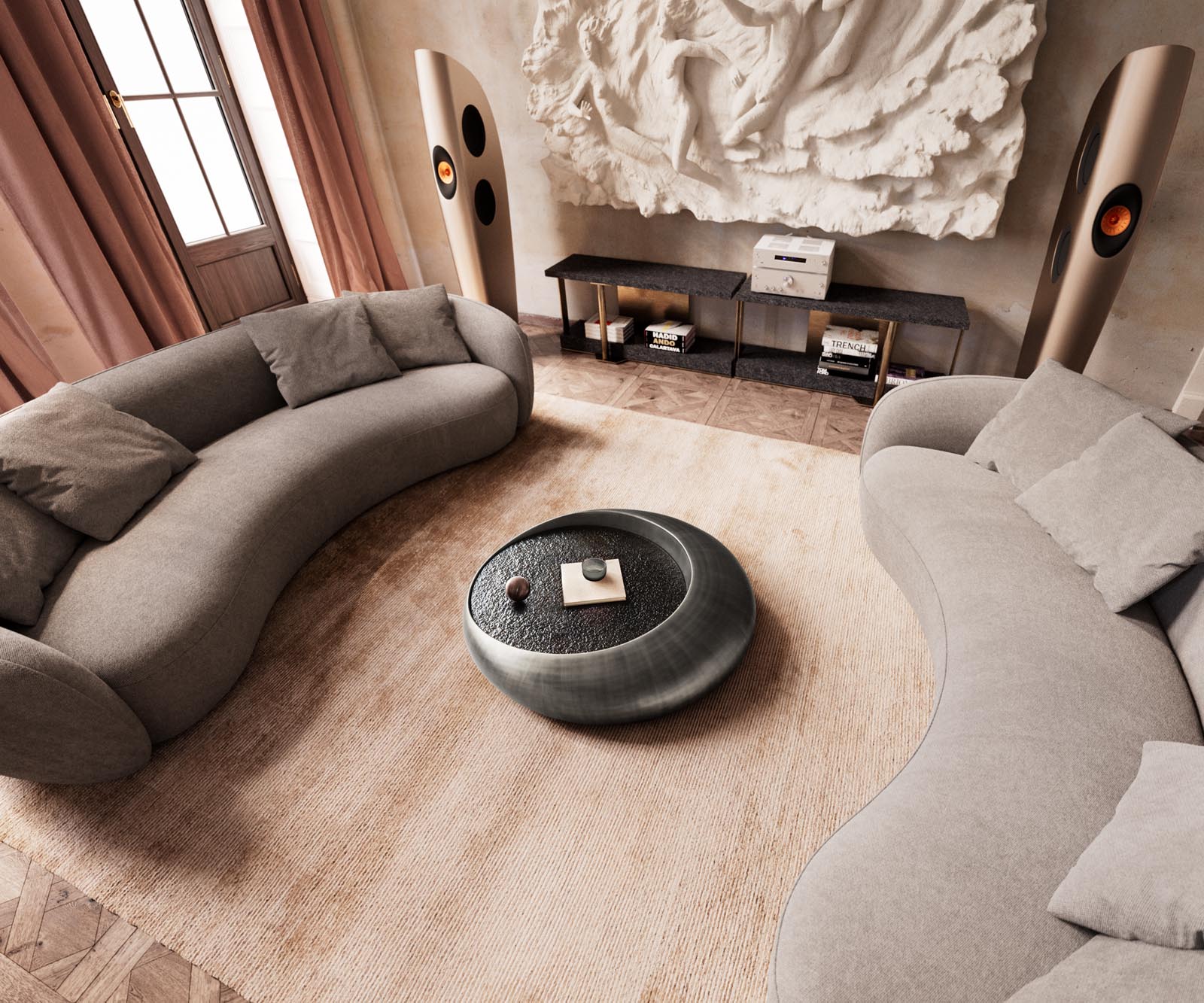 Масичка за кафе Blaise 100x100 cm сребрист металик със сиво релефно стъкло 6