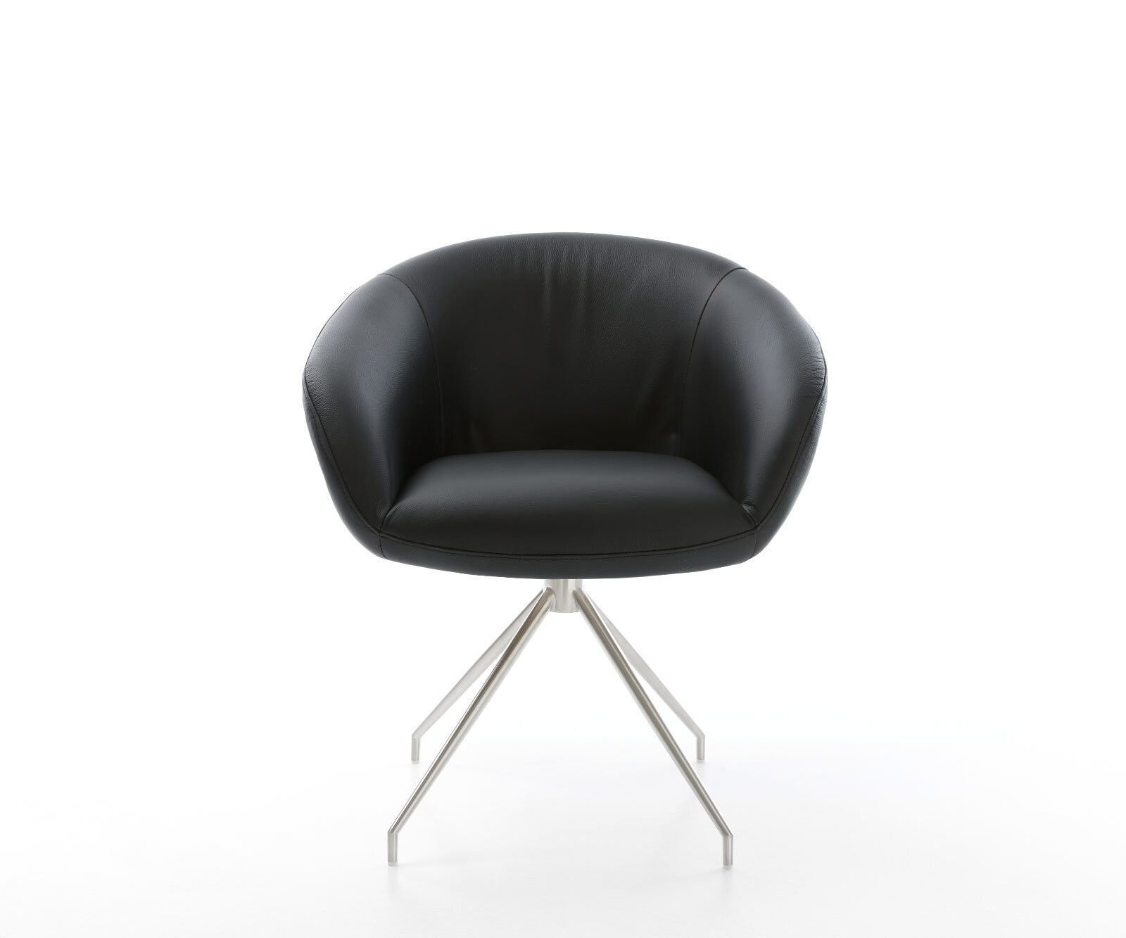 Врътящ се стол с подлакътници Естествена кожа Черен Конус крак кръгъл Неръждаема стомана 180° въртящ се Покет пружина Vinka-Flex 2