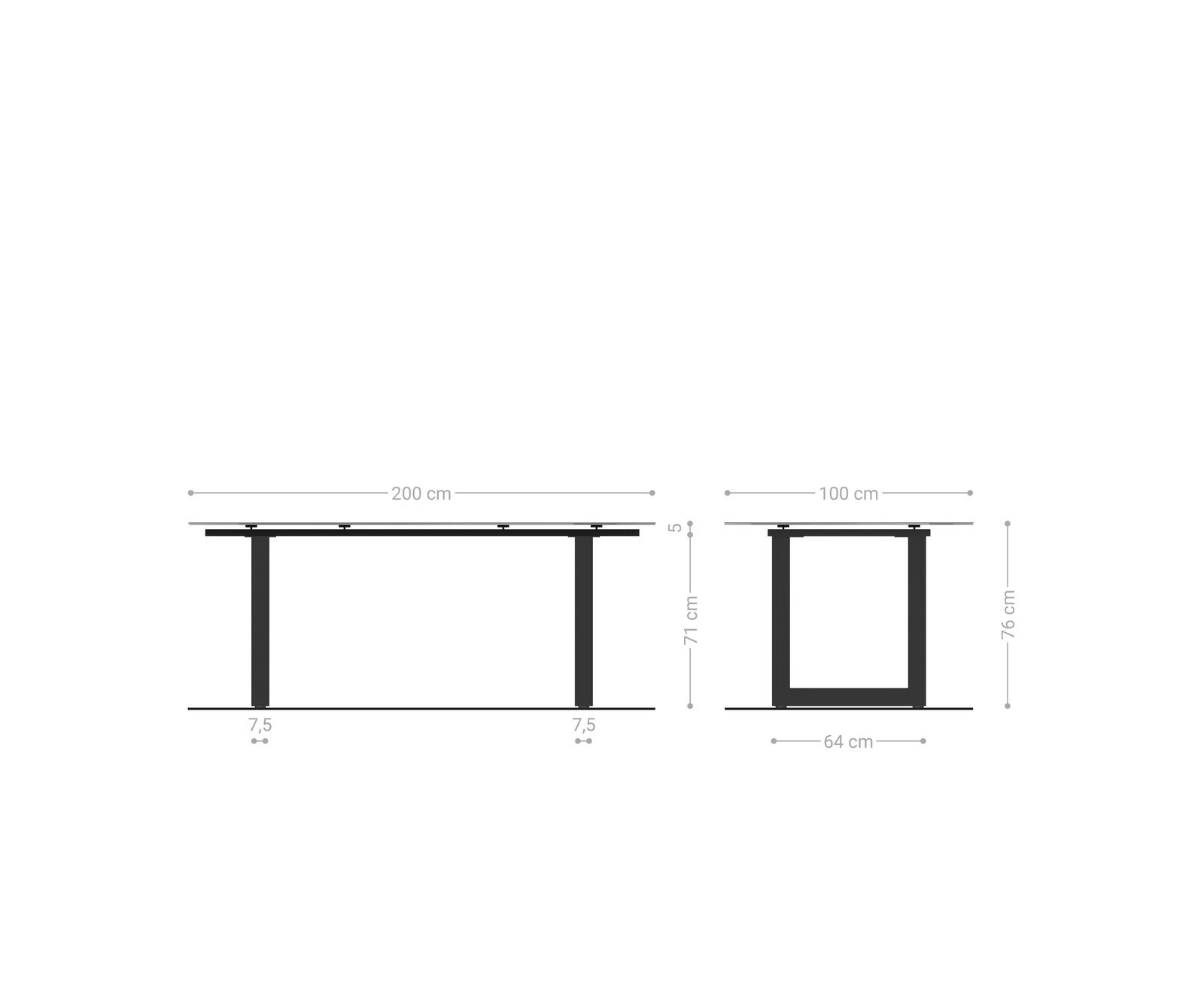 Маса Bootsform 200x100 Keramik Laminam® Noir Desir Кафяв Неръждаема стомана Широк профил Edge 6
