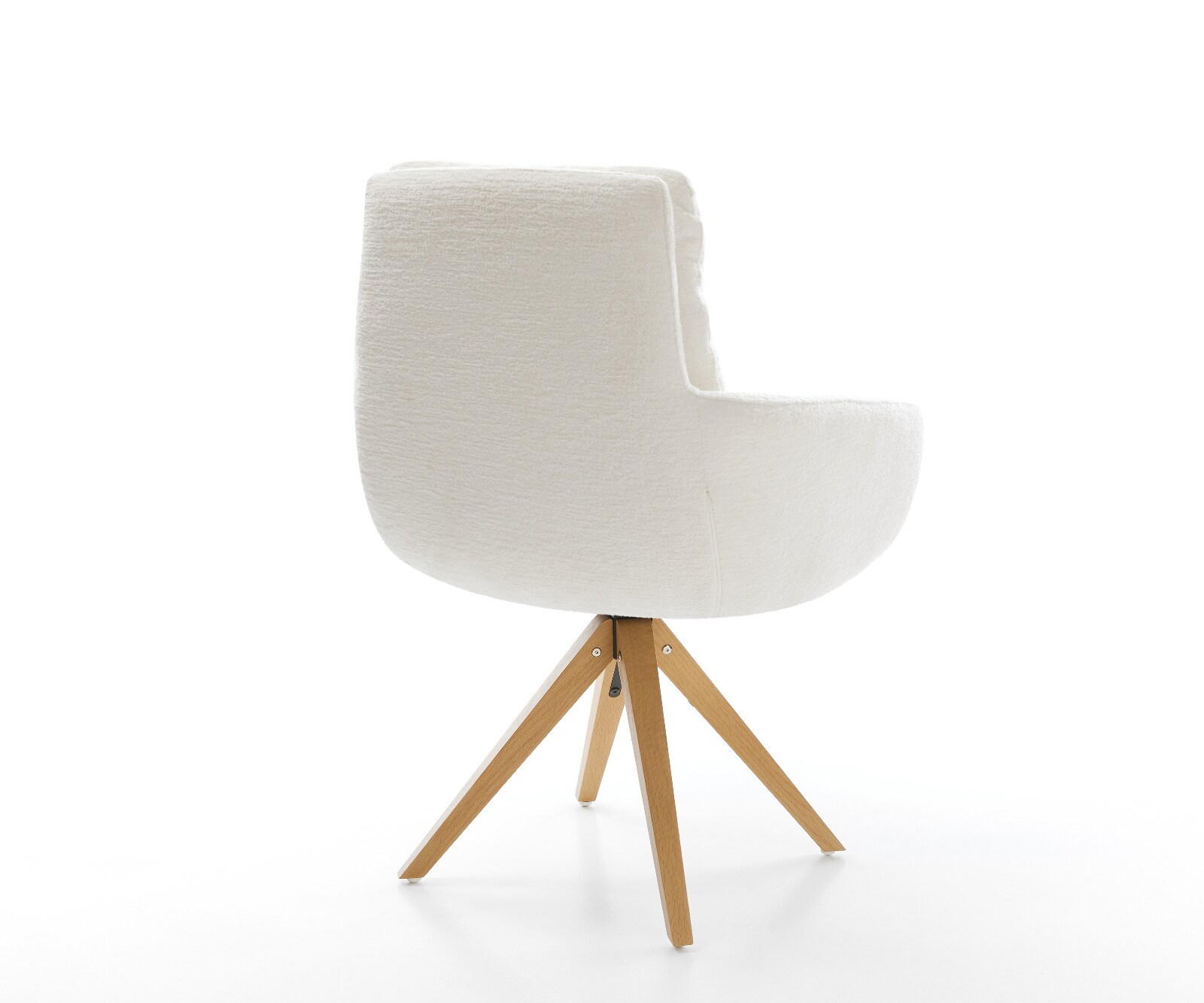 Въртящ се стол „Abelia-Flex“ с подлакътници „Bouclé Soft Beige“, дървена рамка с изчистени линии в естествен цвят, с възможност за завъртане на 180° 5