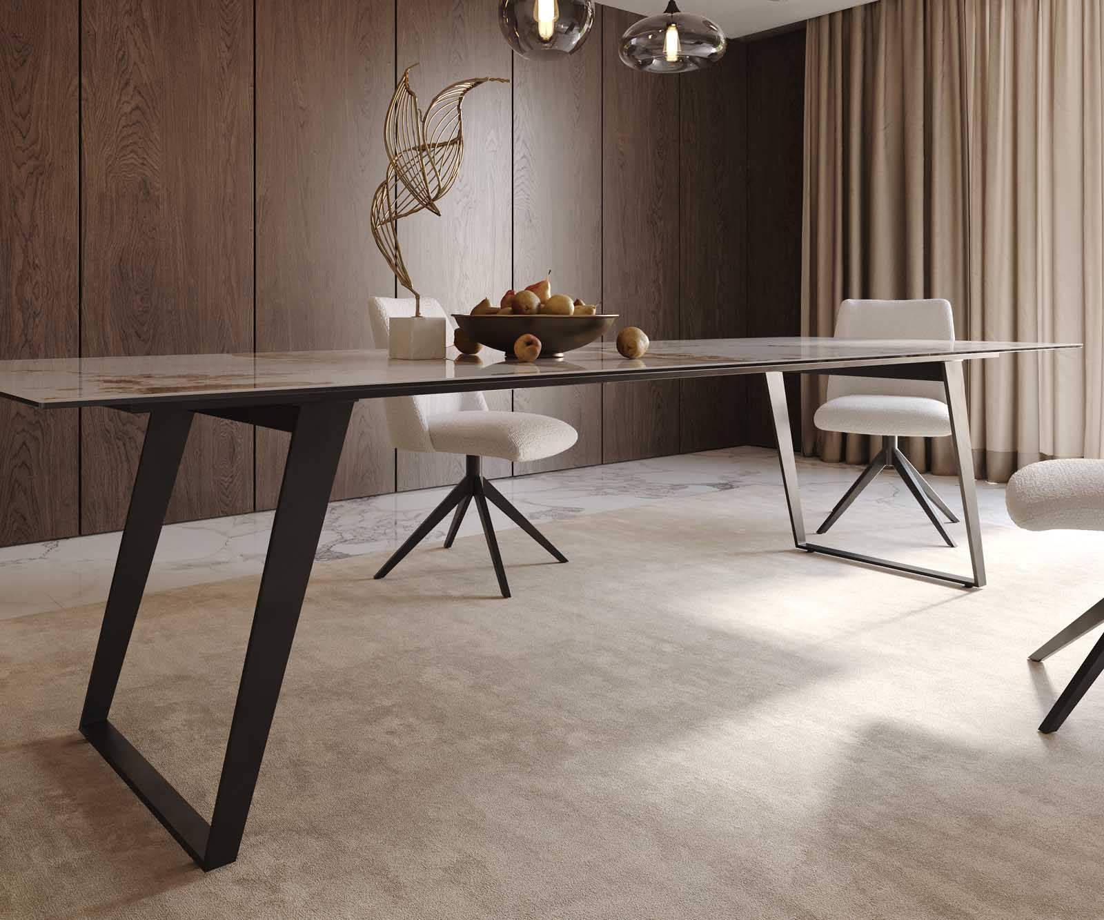 Трапезна маса Edge 300x100, керамика „Minas Melange“ (бяло-бежово), метал, наклонена, черна 7