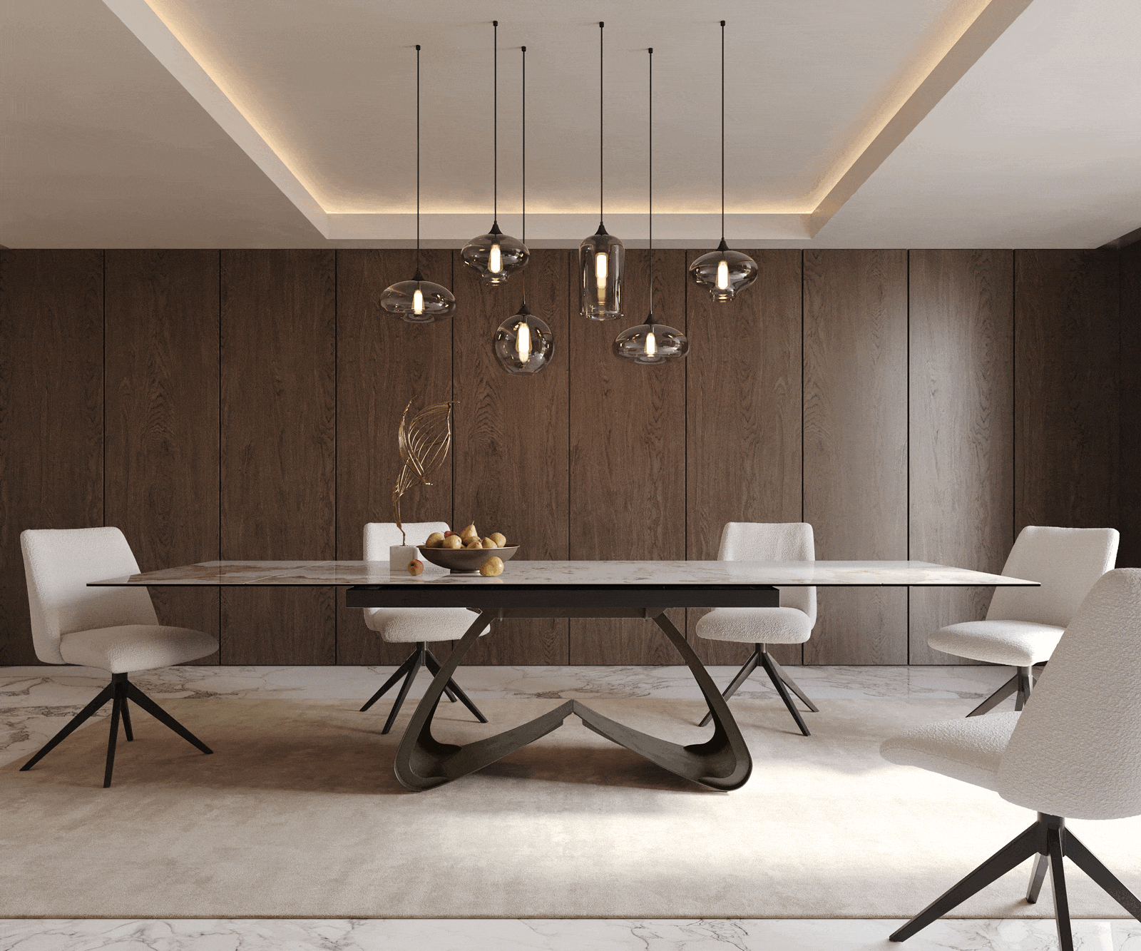 Маса 200-300x100 Keramik Minas Melange Бял-Бежов W-Рамка Ефектен финиш Titan разтегателна Edge 5