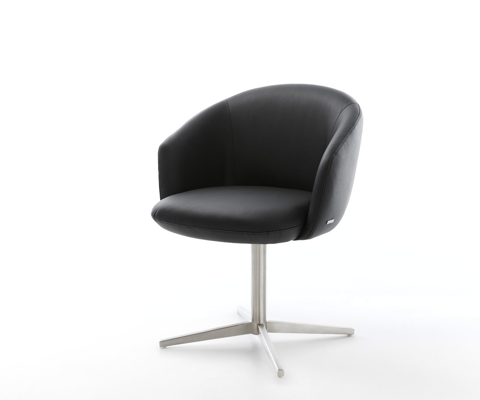 Врътящ се стол с подлакътници Естествена кожа Черен Офис основа Неръждаема стомана 360° въртящ се Покет пружина Caja-Flex 1