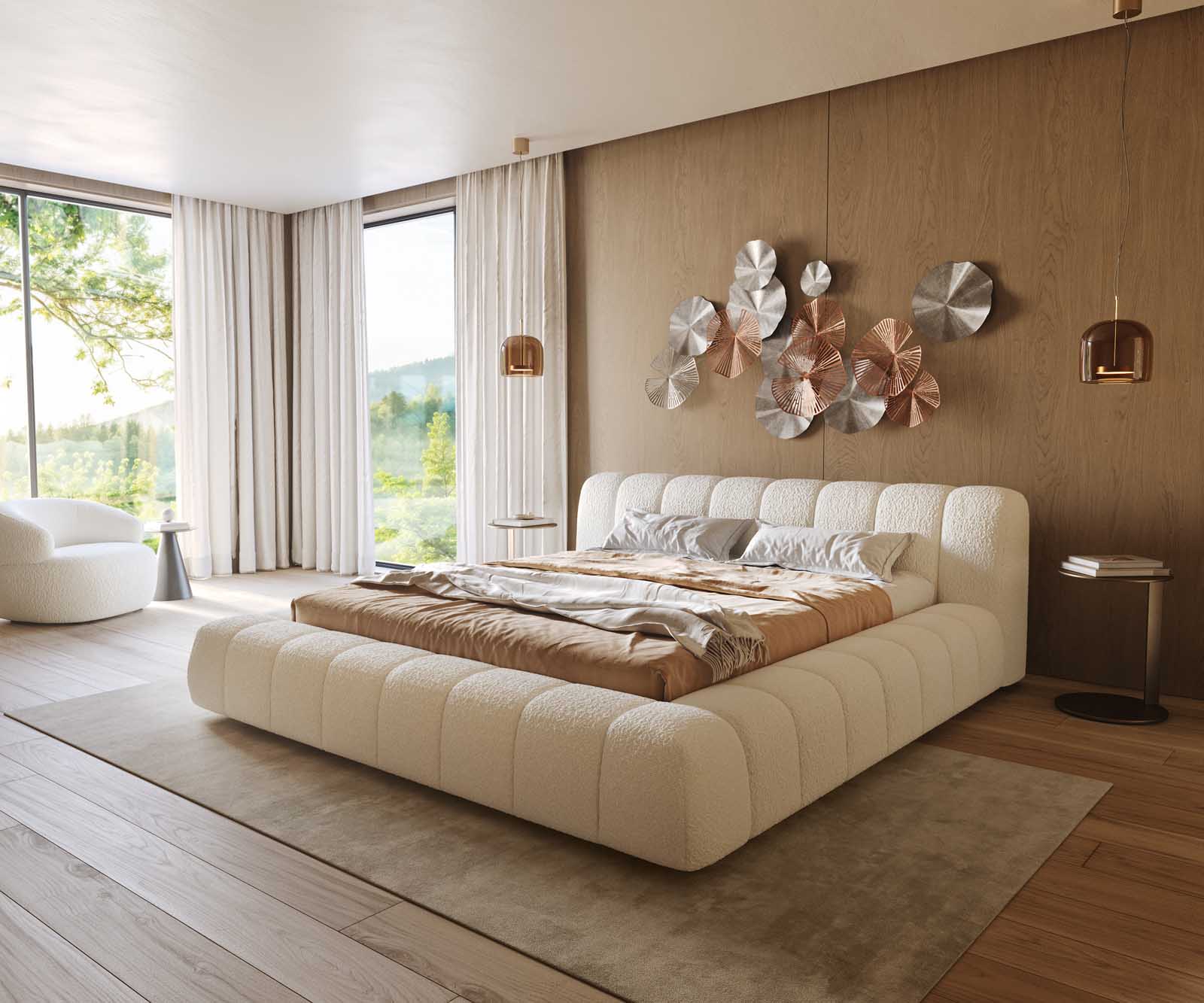 Тапицирано легло Cutio 180x200 cm Bouclé крем-бяло